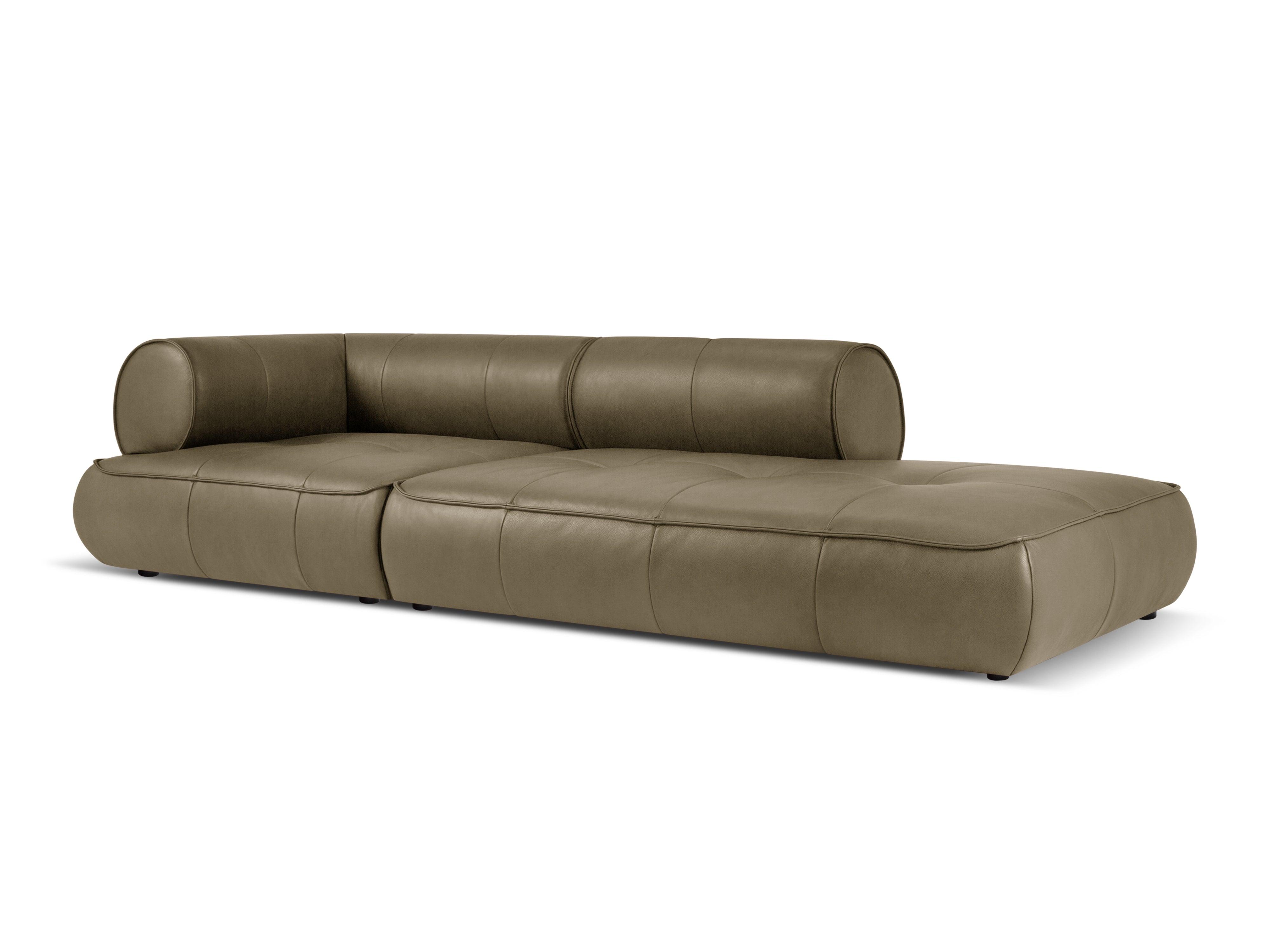 Sofa skórzana otwarta prawostronna LILY oliwkowy Maison Heritage Eye on Design