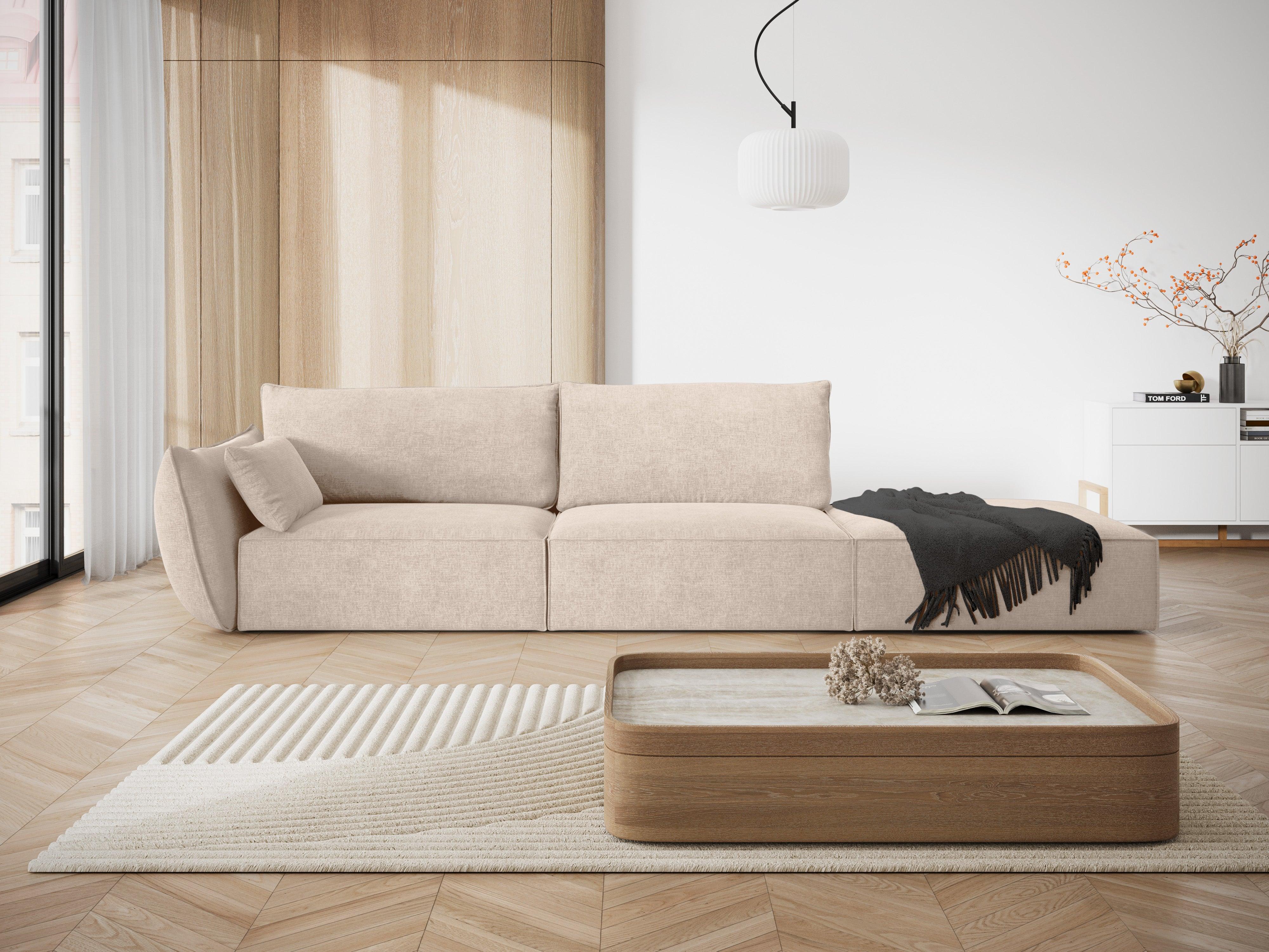 Sofa w tkaninie szenilowej prawostronna otwarta VANDA beżowy Mazzini Sofas Eye on Design