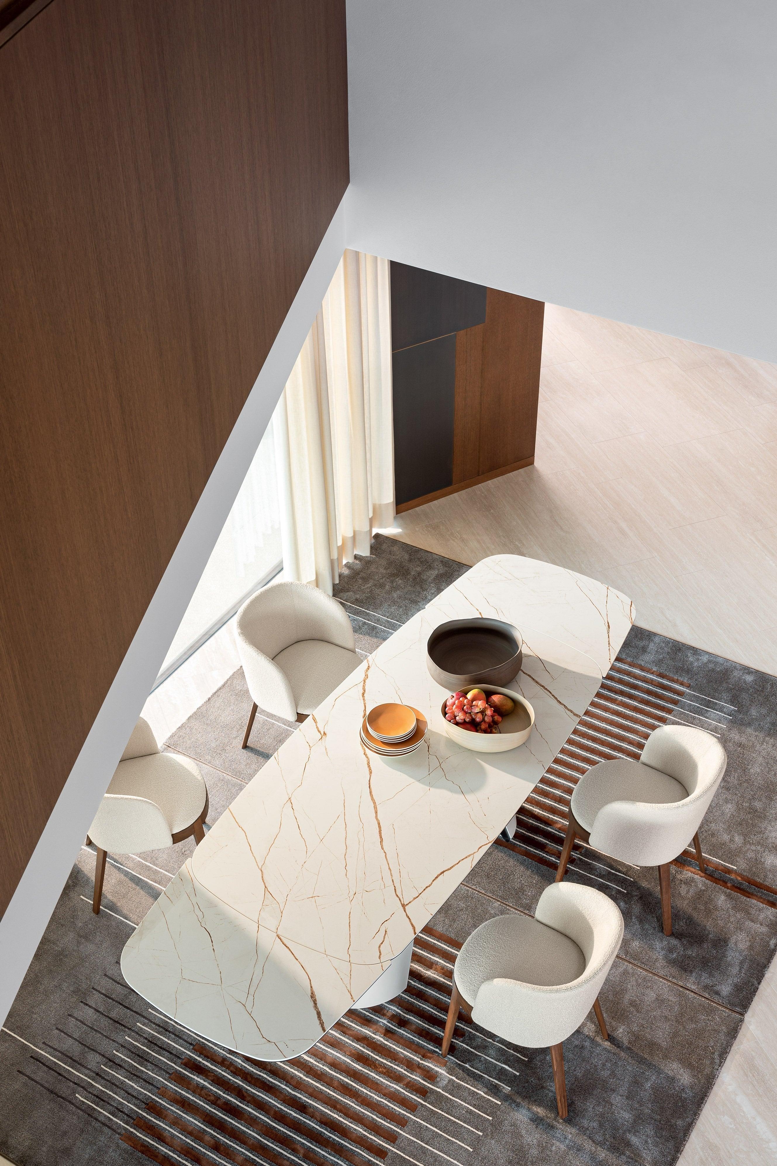 Stół elipsa rozkładany APIAN złoty marmur Calligaris Eye on Design