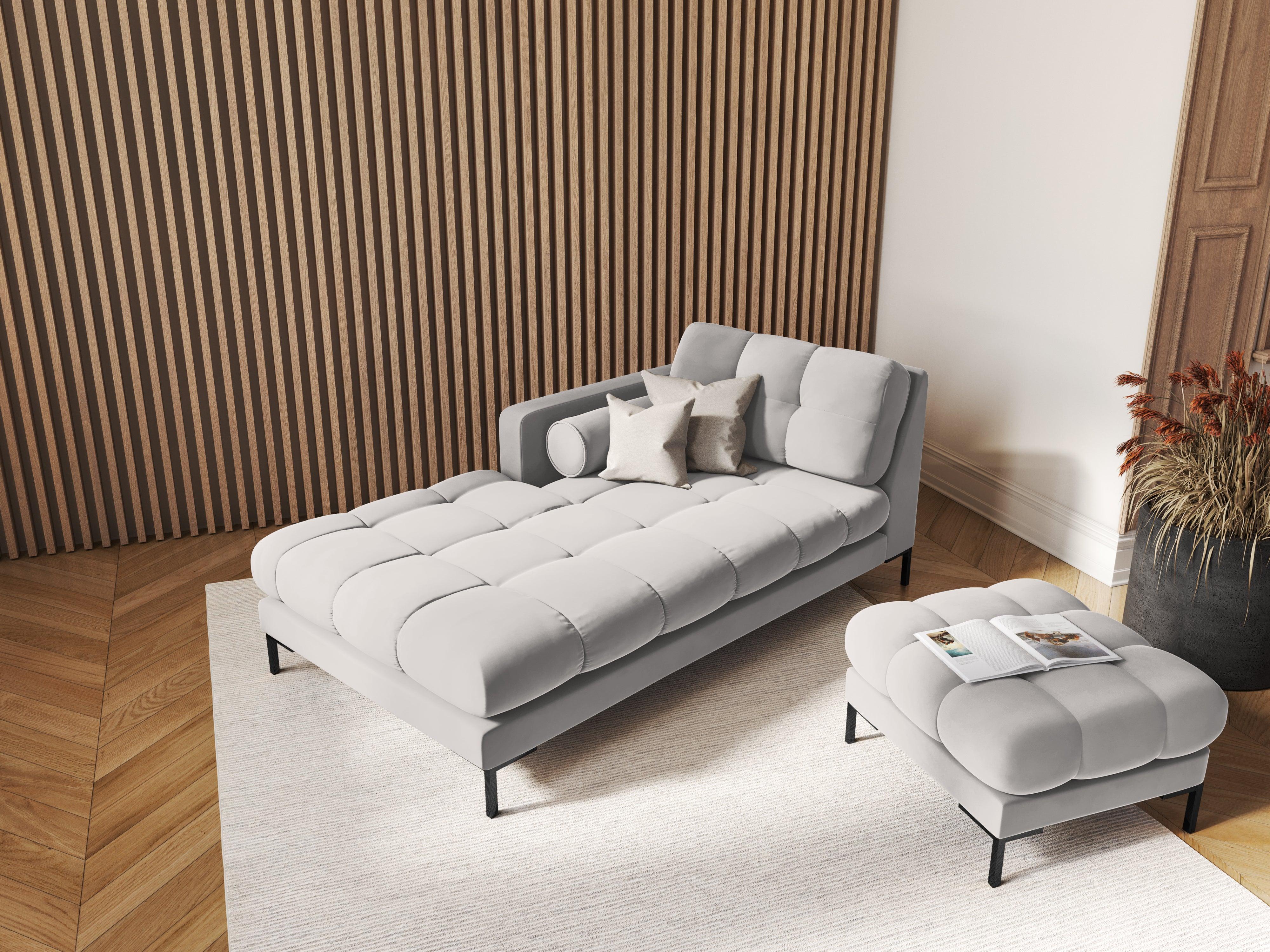 Szezlong aksamitny lewostronny BALI srebrny z czarną podstawą Cosmopolitan Design Eye on Design
