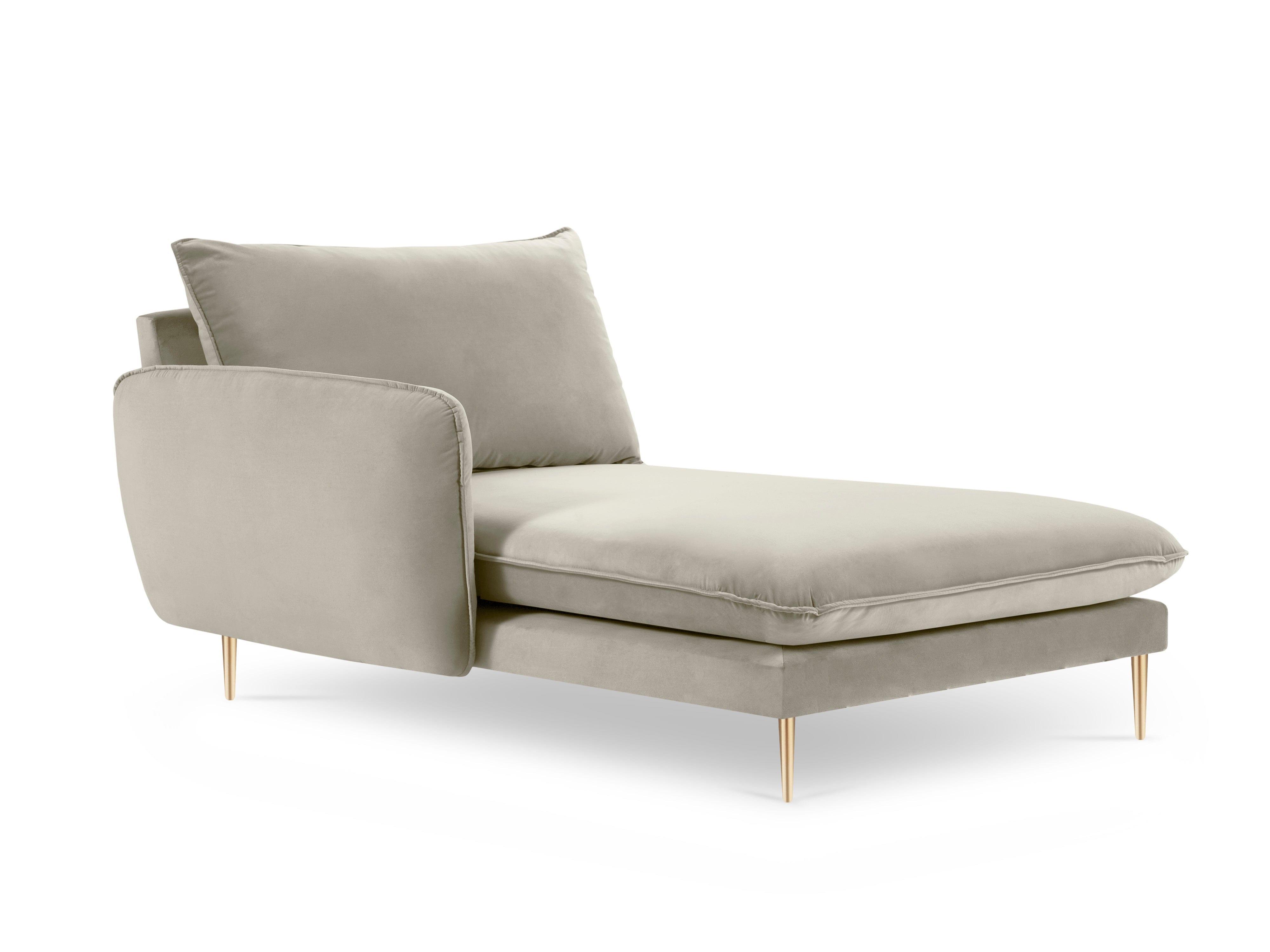 Szezlong aksamitny lewostronny VIENNA beżowy ze złotą podstawą Cosmopolitan Design Eye on Design