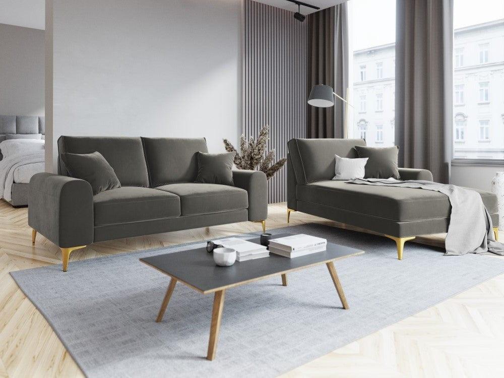 Szezlong aksamitny prawostronny MADARA szary ze złotą podstawą Mazzini Sofas Eye on Design