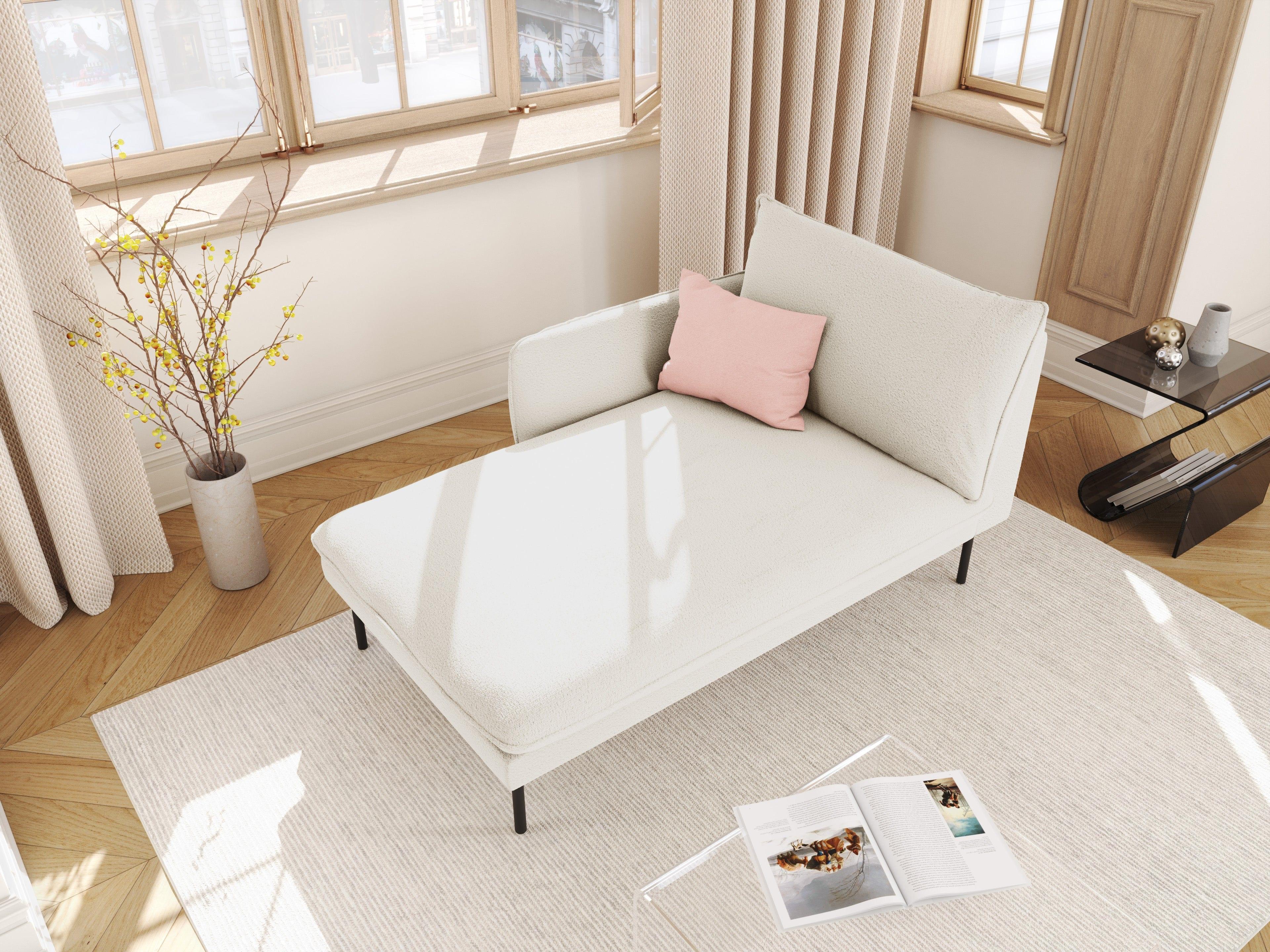 Szezlong w tkaninie boucle lewostronny VIENNA beżowy z czarną podstawą Cosmopolitan Design Eye on Design