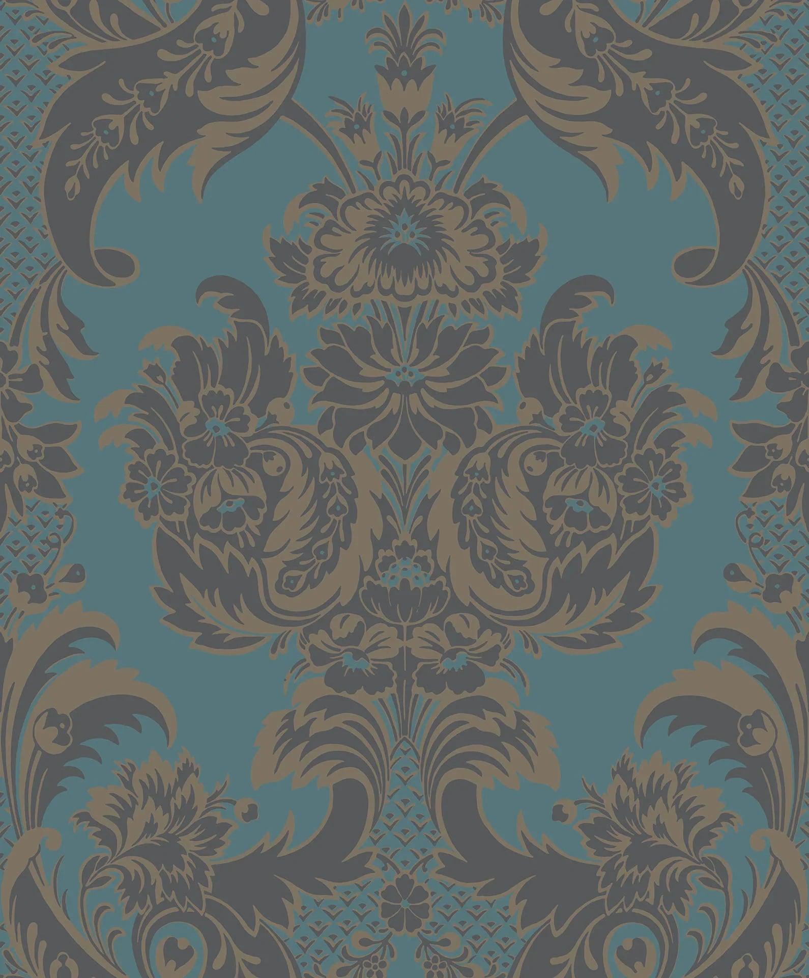 Tapeta ALBEMARLE - Wyndham metaliczne złoto na turkusie Cole & Son Eye on Design