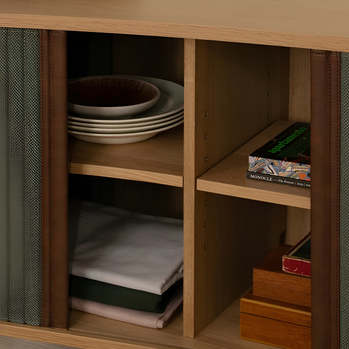 AUDACIOUS green RTV cabinet with oak base