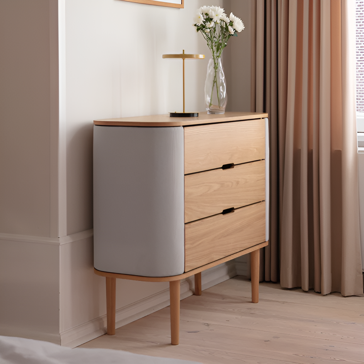 TREASURES cabinet in broken white with an oak base
