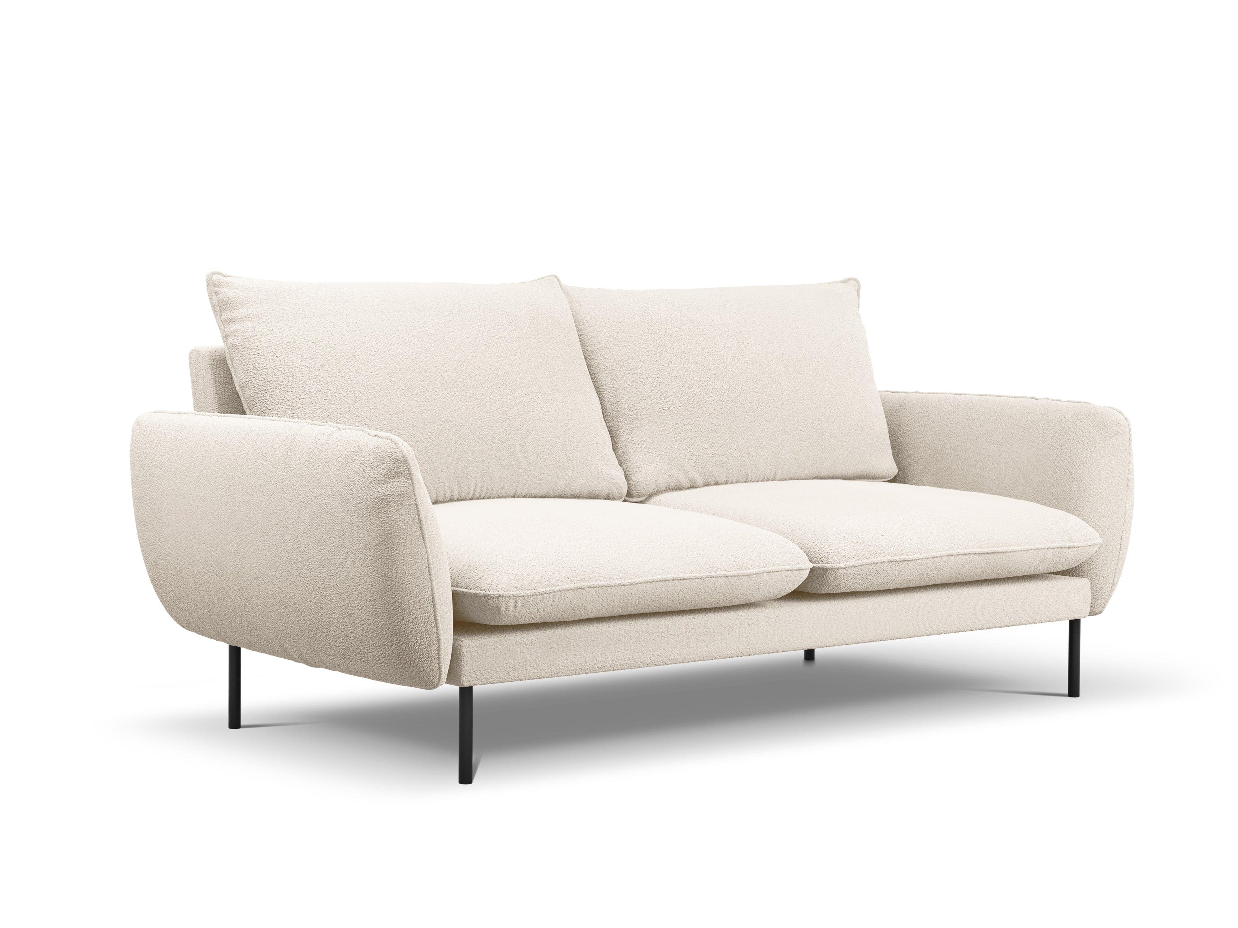 Sofa w tkaninie boucle 3-osobowa VIENNA beżowy z czarną podstawą Cosmopolitan Design    Eye on Design