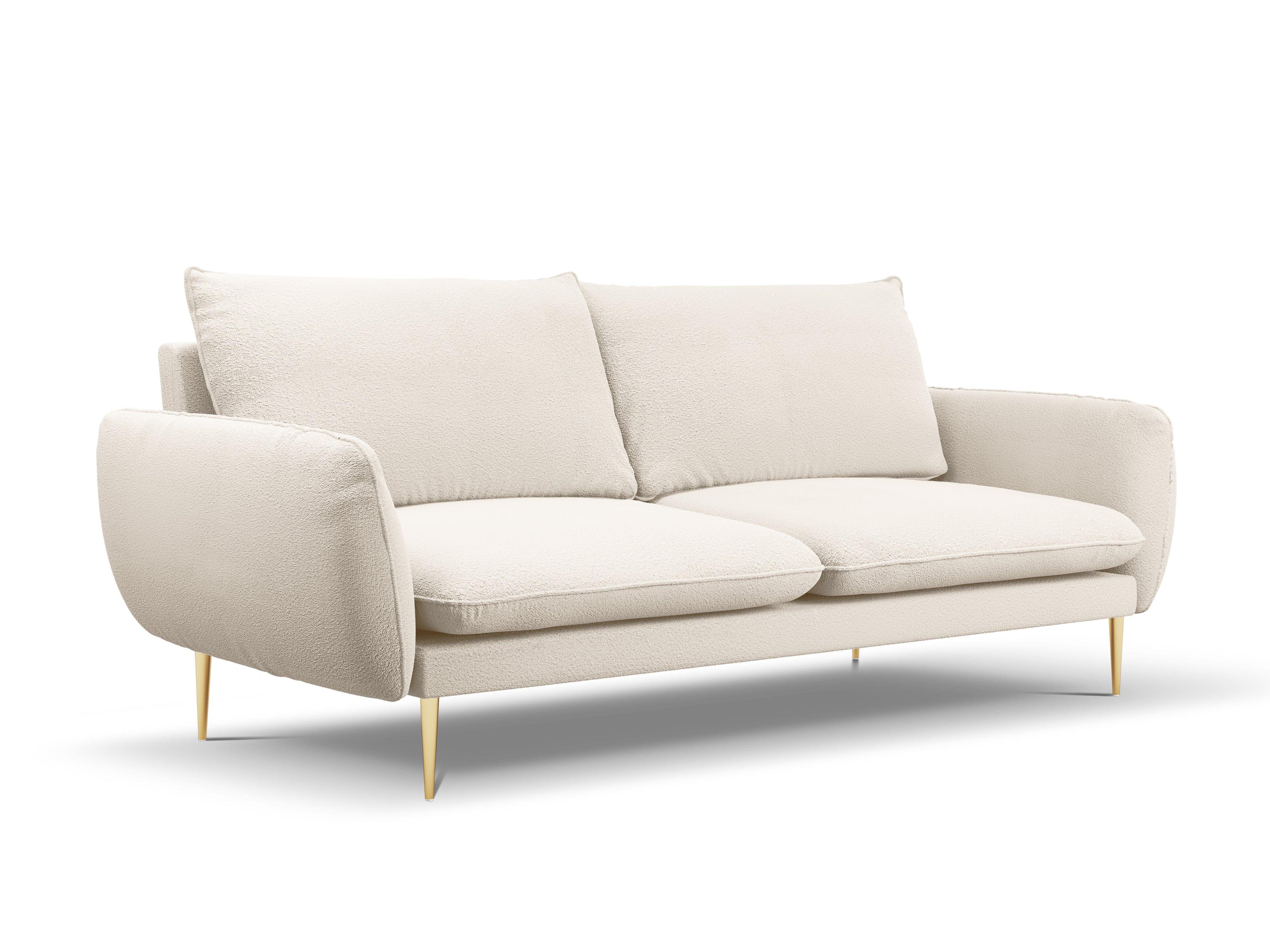 Sofa w tkaninie boucle 4-osobowa VIENNA beżowy ze złotą podstawą Cosmopolitan Design    Eye on Design