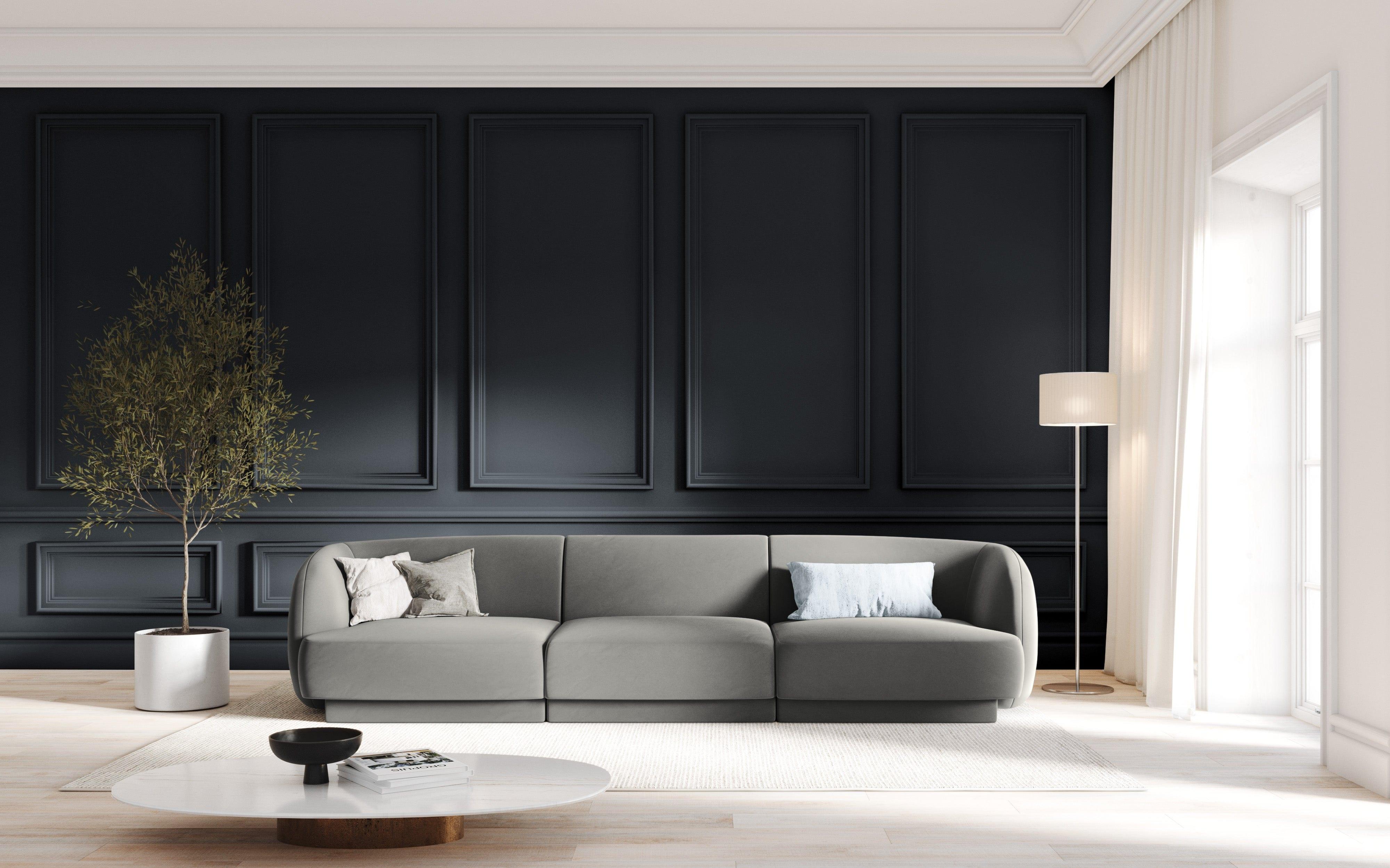 Sofa aksamitna 3-osobowa MILEY jasnoszary Micadoni Eye on Design
