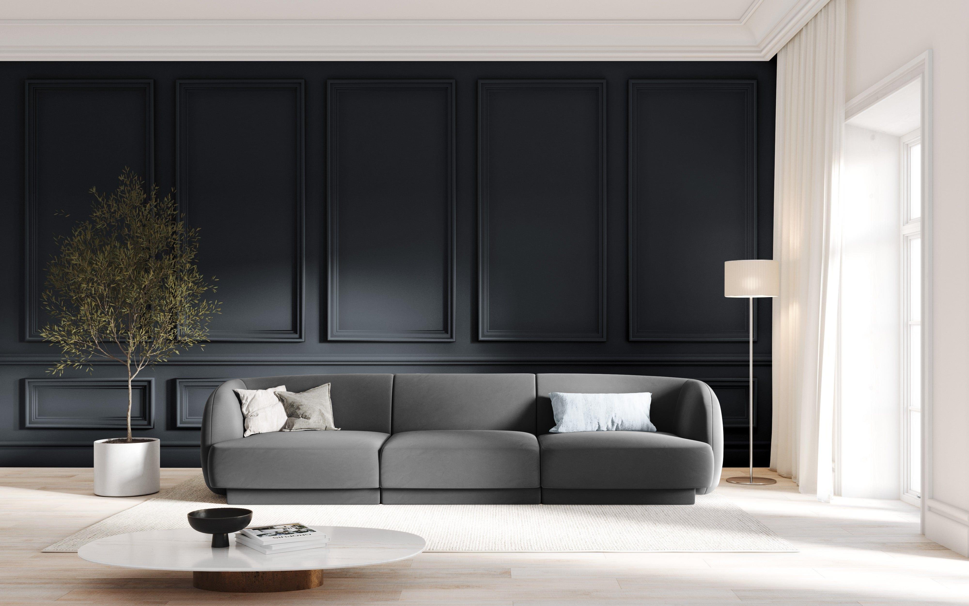 Sofa aksamitna 3-osobowa MILEY ciemnoszary Micadoni Eye on Design