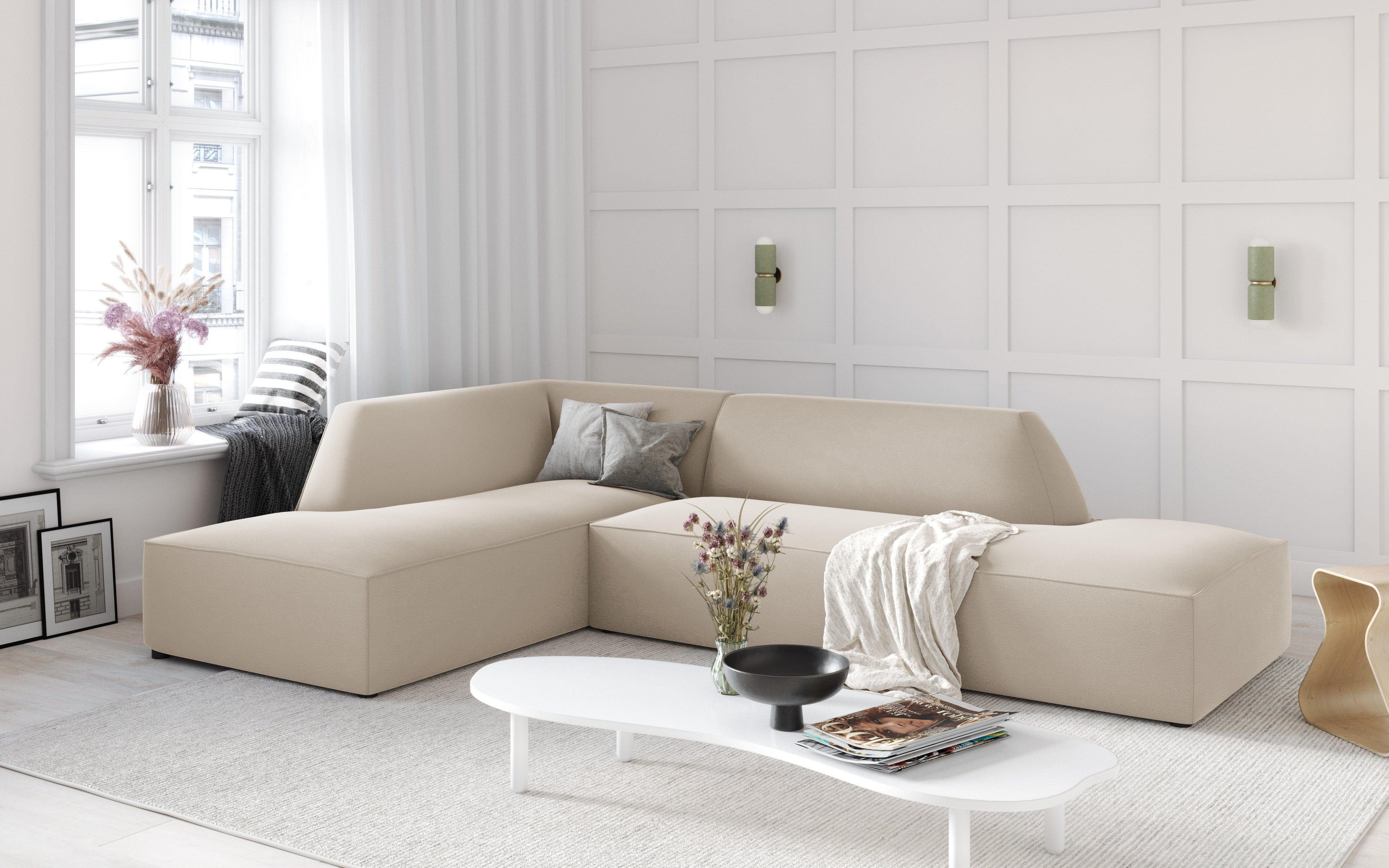 Sofa narożna aksamitna lewostronna RUBY beżowy Micadoni Eye on Design