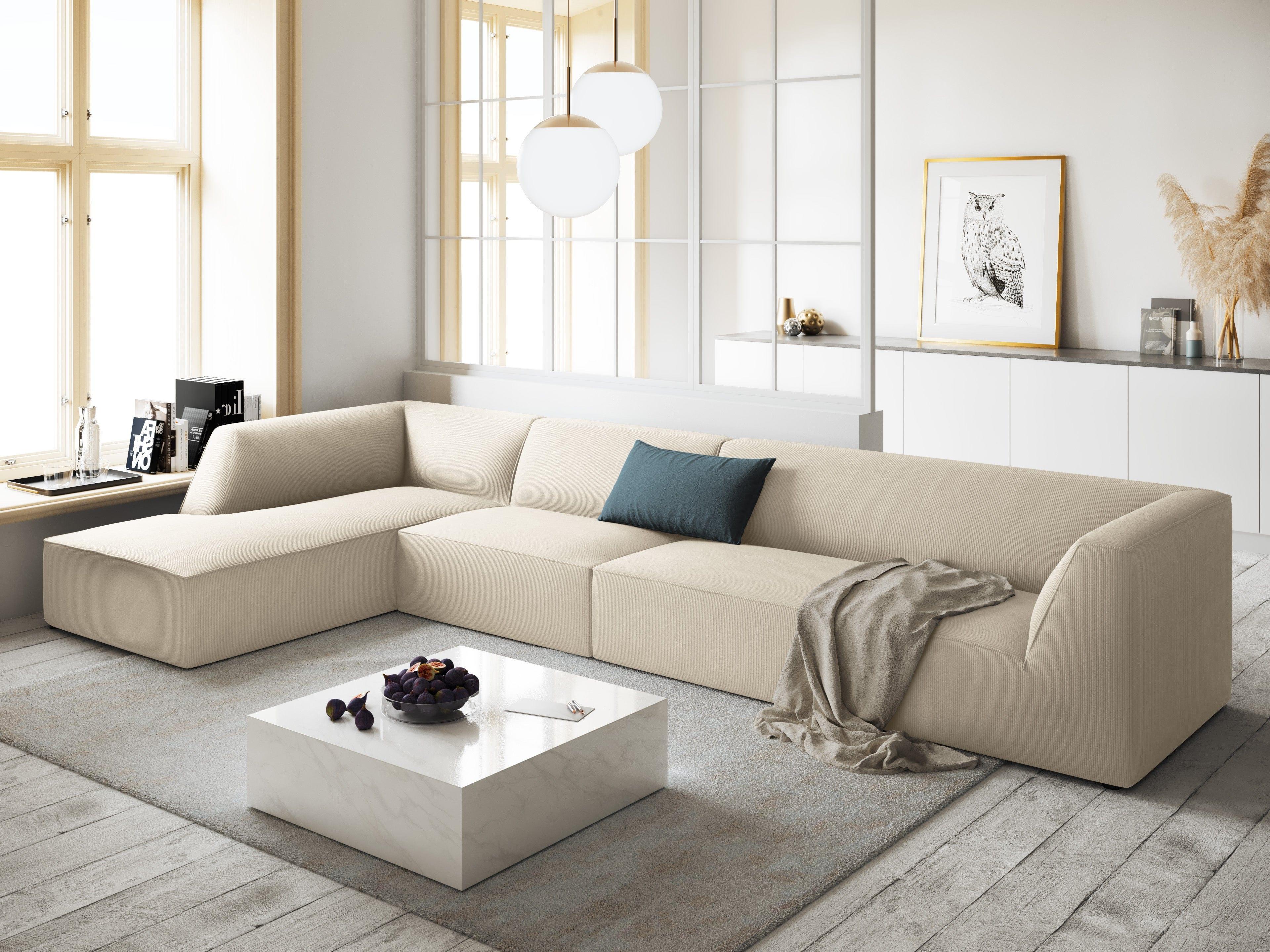 Narożnik sztruksowy 5-osobowy lewostronny RUBY beżowy Micadoni Eye on Design