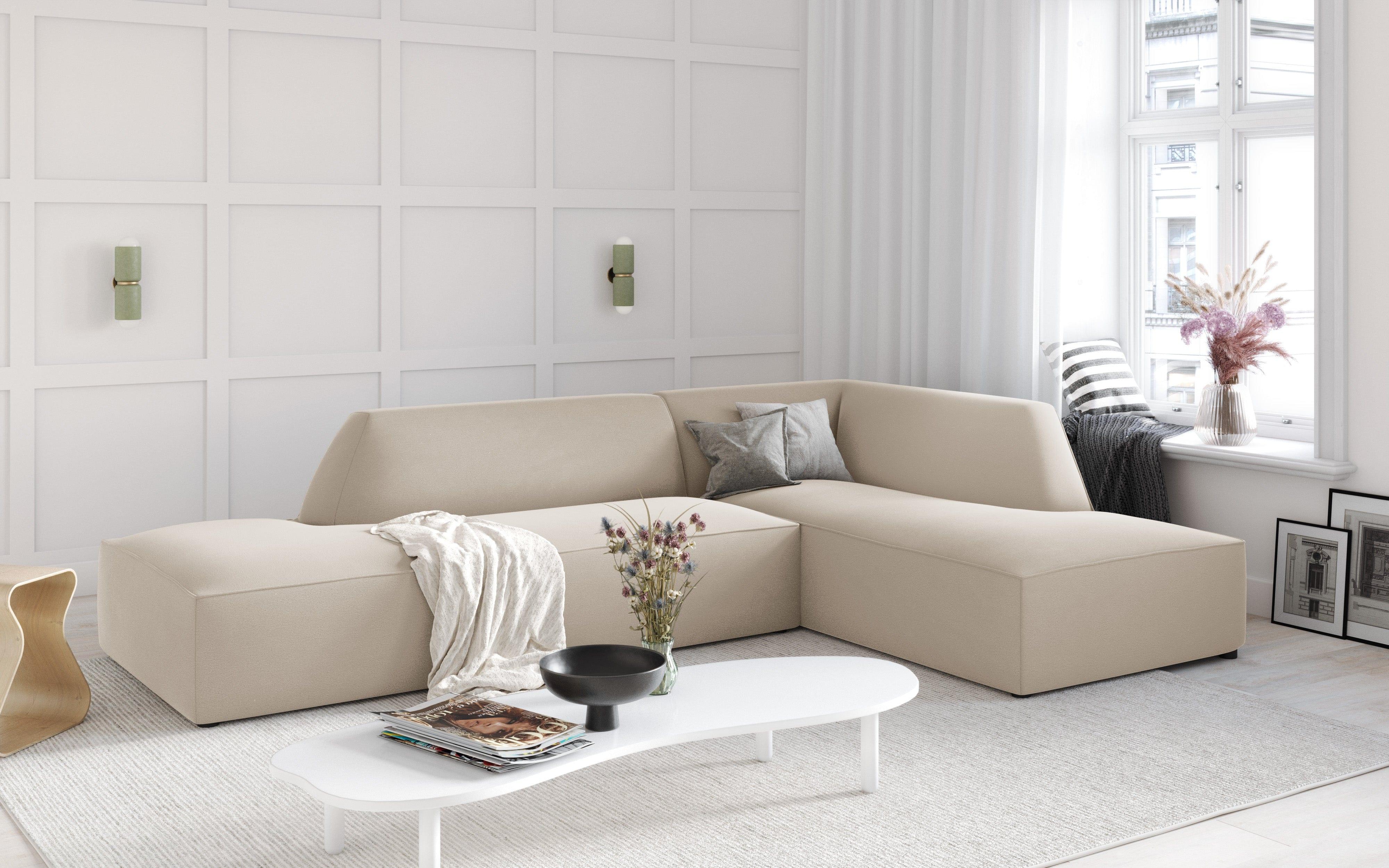 Sofa narożna aksamitna prawostronna RUBY beżowy Micadoni Eye on Design