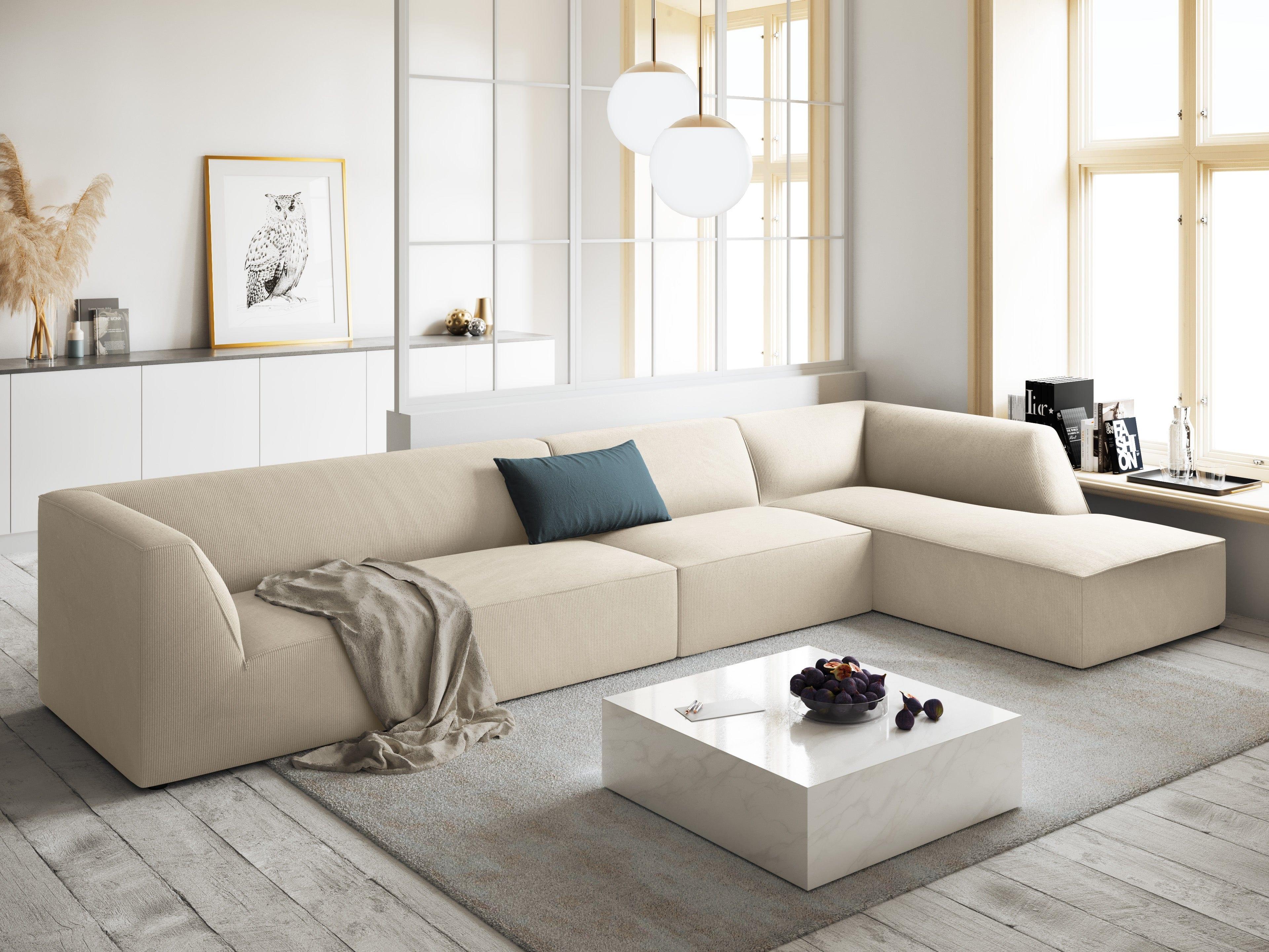 Narożnik sztruksowy 5-osobowy prawostronny RUBY beżowy Micadoni Eye on Design