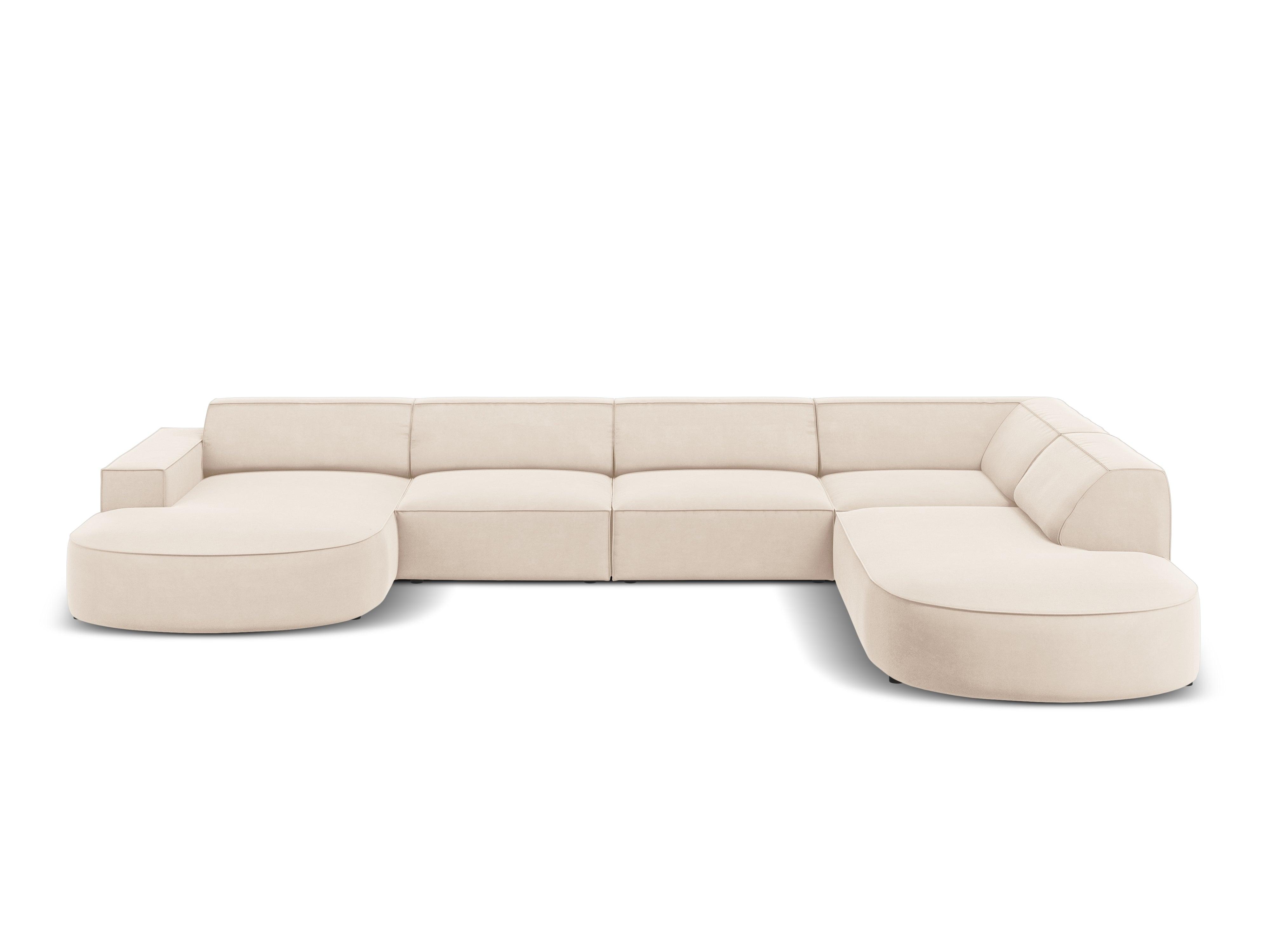 Sofa panoramiczna aksamitna prawostronna okrągła JODIE jasnobeżowy Micadoni Eye on Design