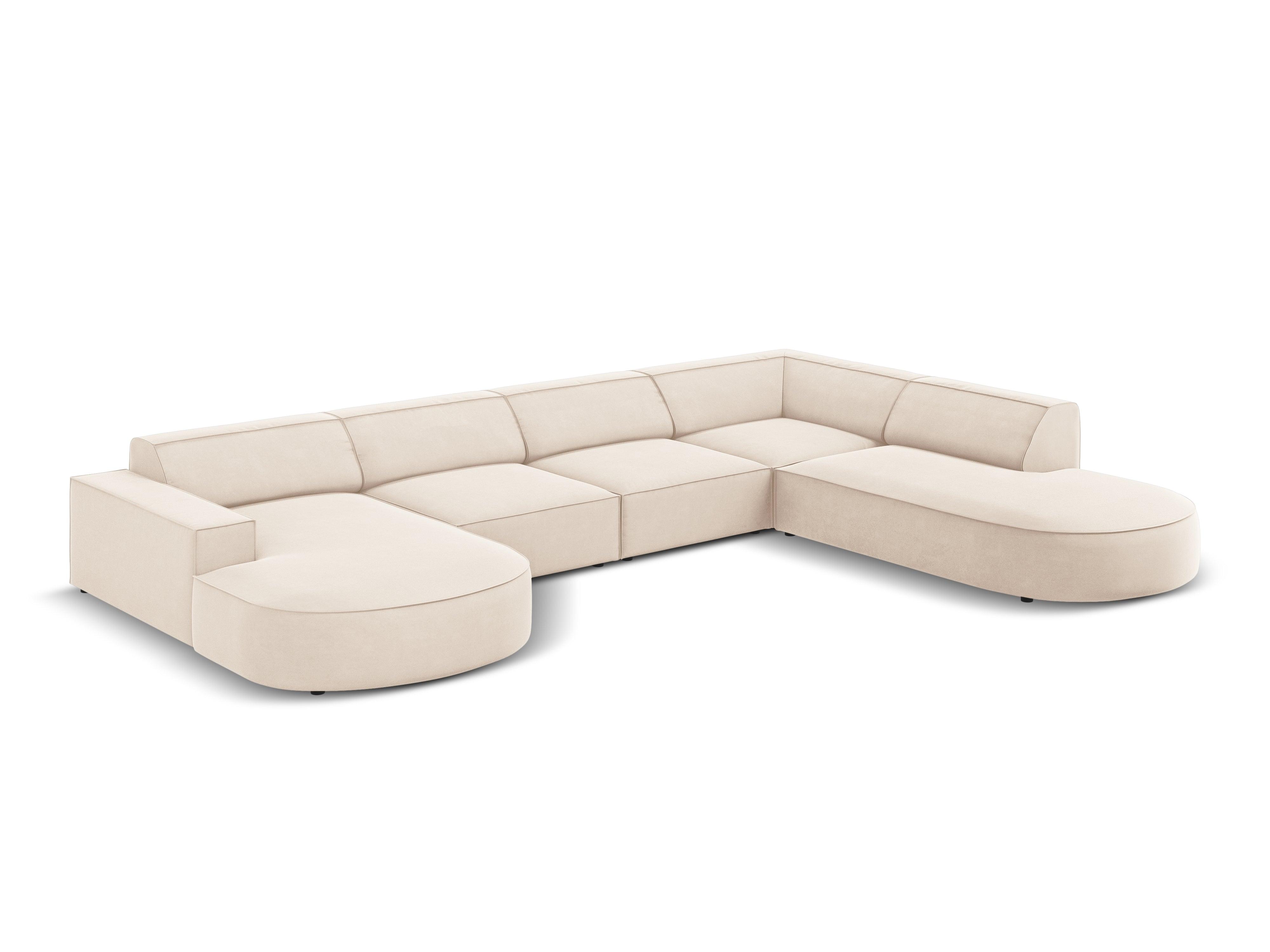 Sofa panoramiczna aksamitna prawostronna okrągła JODIE jasnobeżowy Micadoni Eye on Design