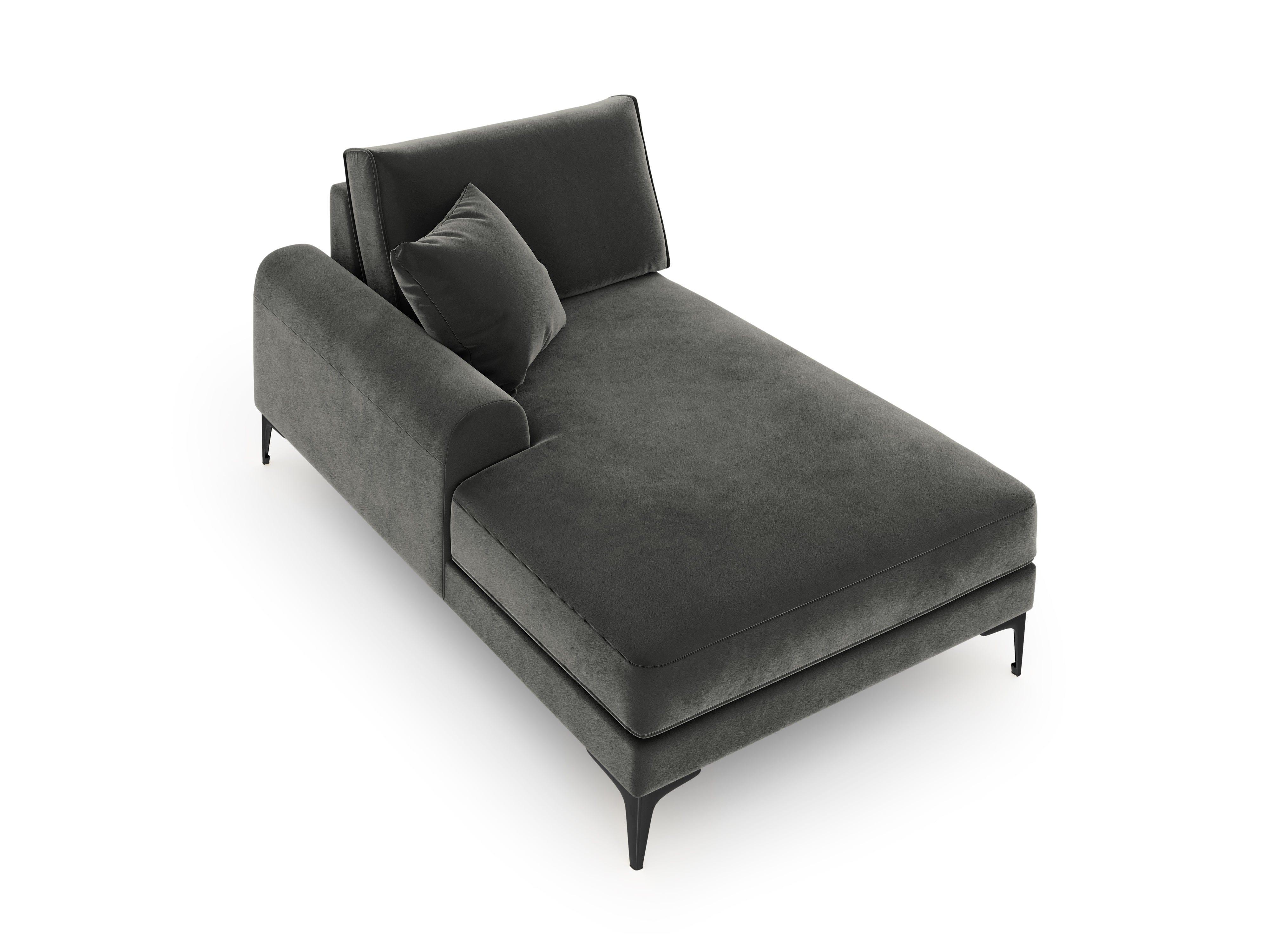 Szezlong aksamitny lewostronny MADARA ciemnoszary z czarną podstawą Mazzini Sofas Eye on Design