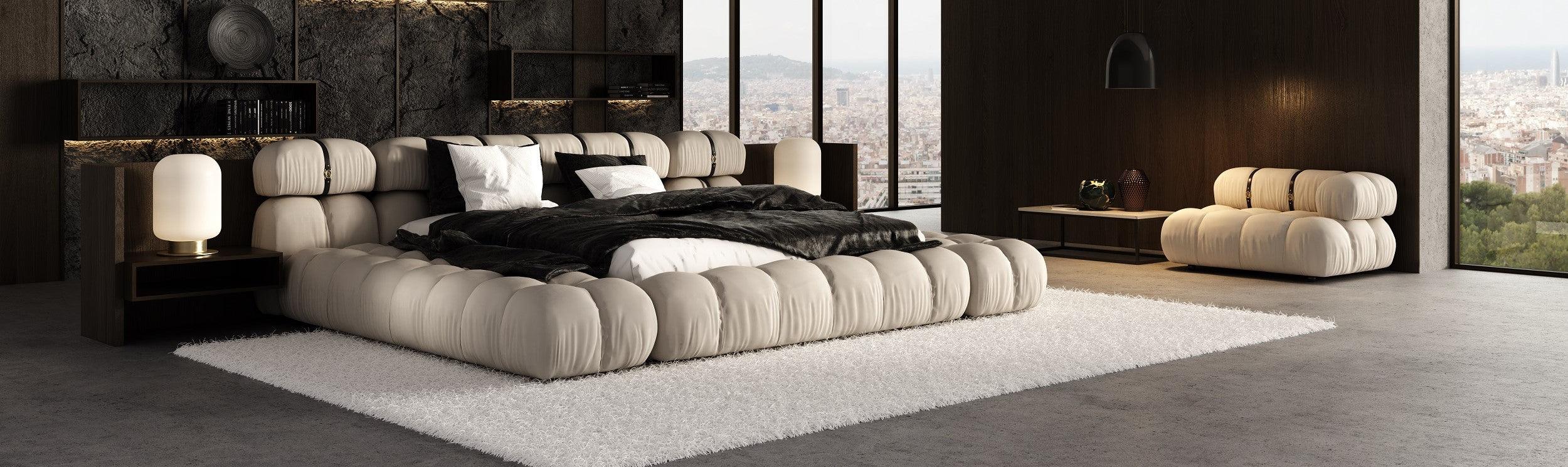 łóżko beżowe luksusowe