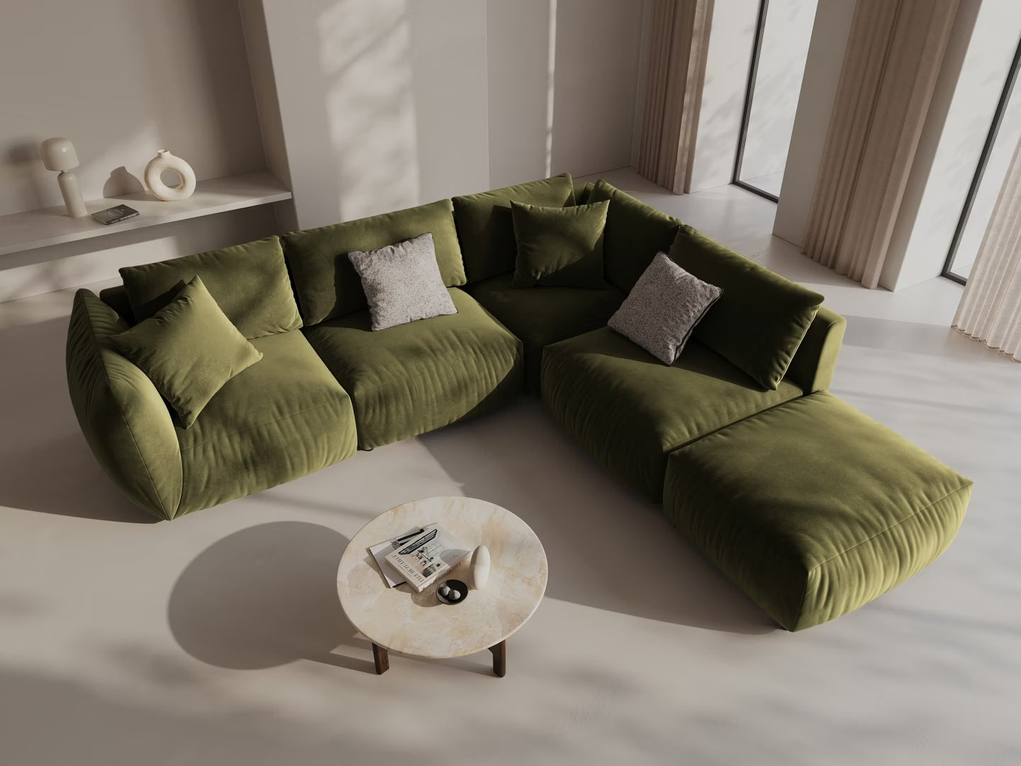 Modulares Samtsofa für 4 Personen, linksseitig, CHRIS in Hellgrün