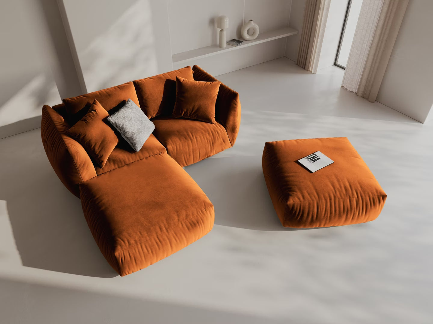 Sofa modułowa aksamitna CHRIS - element szeroki prawostronny terracotta