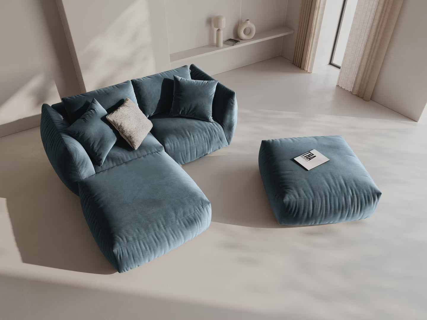 Sofa modułowa aksamitna CHRIS - element szeroki prawostronny jasnoniebieski