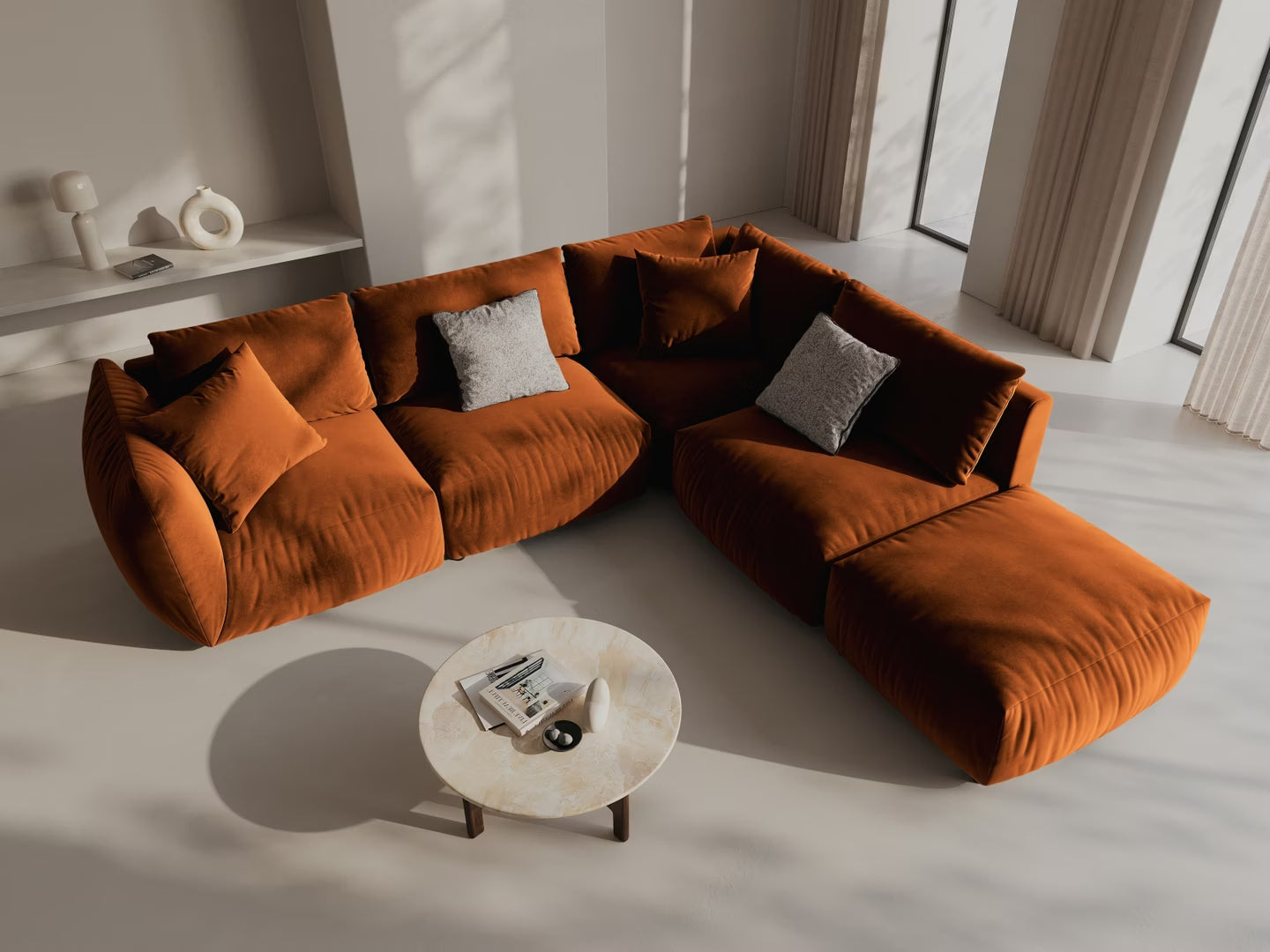 Modulares Samtsofa für 4 Personen, linksseitig CHRIS terrakotta