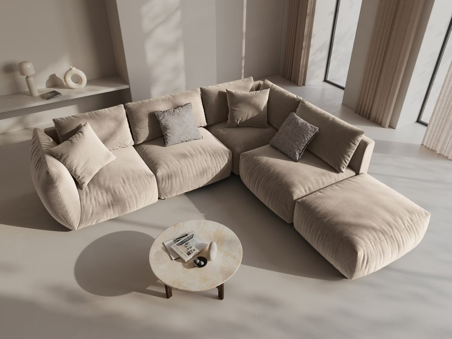 Modulares Samtsofa für 4 Personen, linksseitig CHRIS ecru