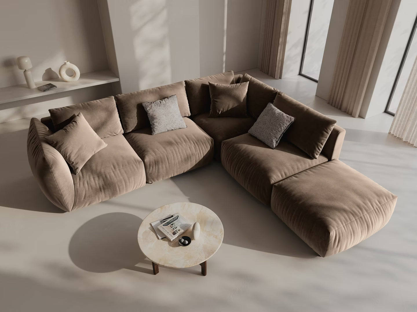 Modulares Samtsofa für 4 Personen, linksseitig CHRIS in hellbraun