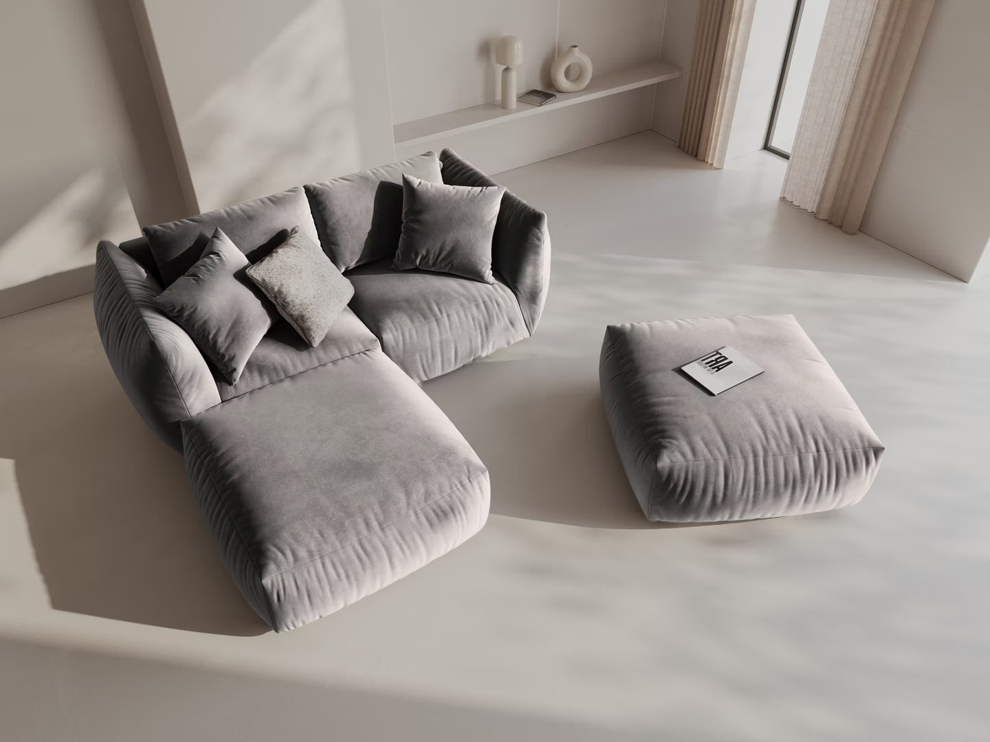 Sofa modułowa aksamitna CHRIS - element szeroki prawostronny szary
