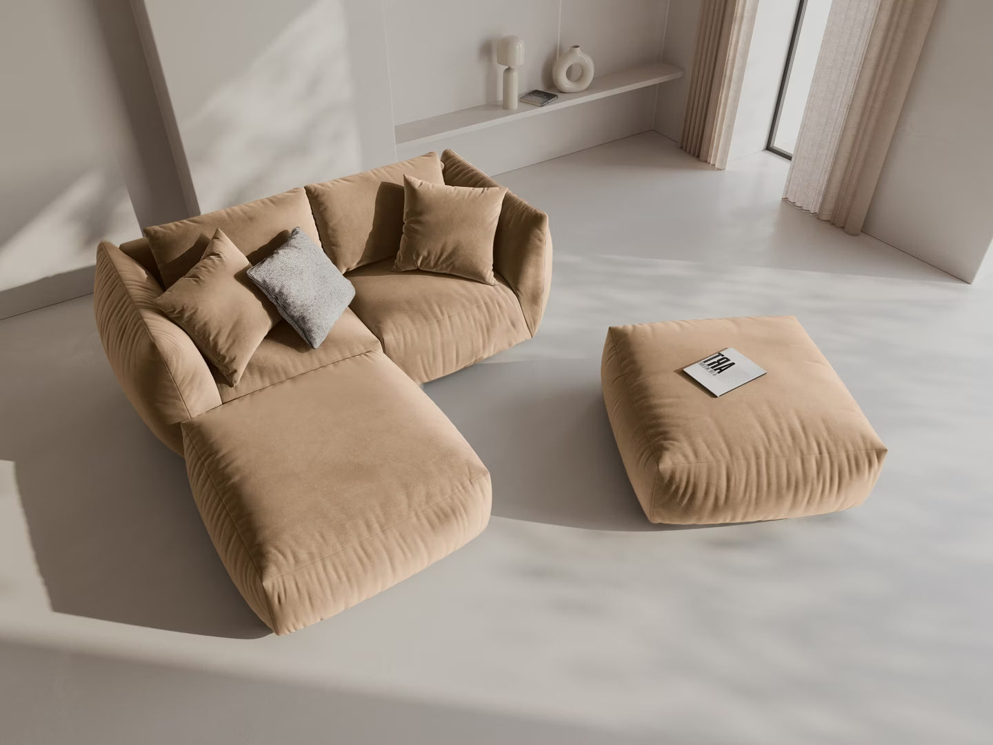 Sofa modułowa aksamitna CHRIS - element szeroki lewostronny piaskowy