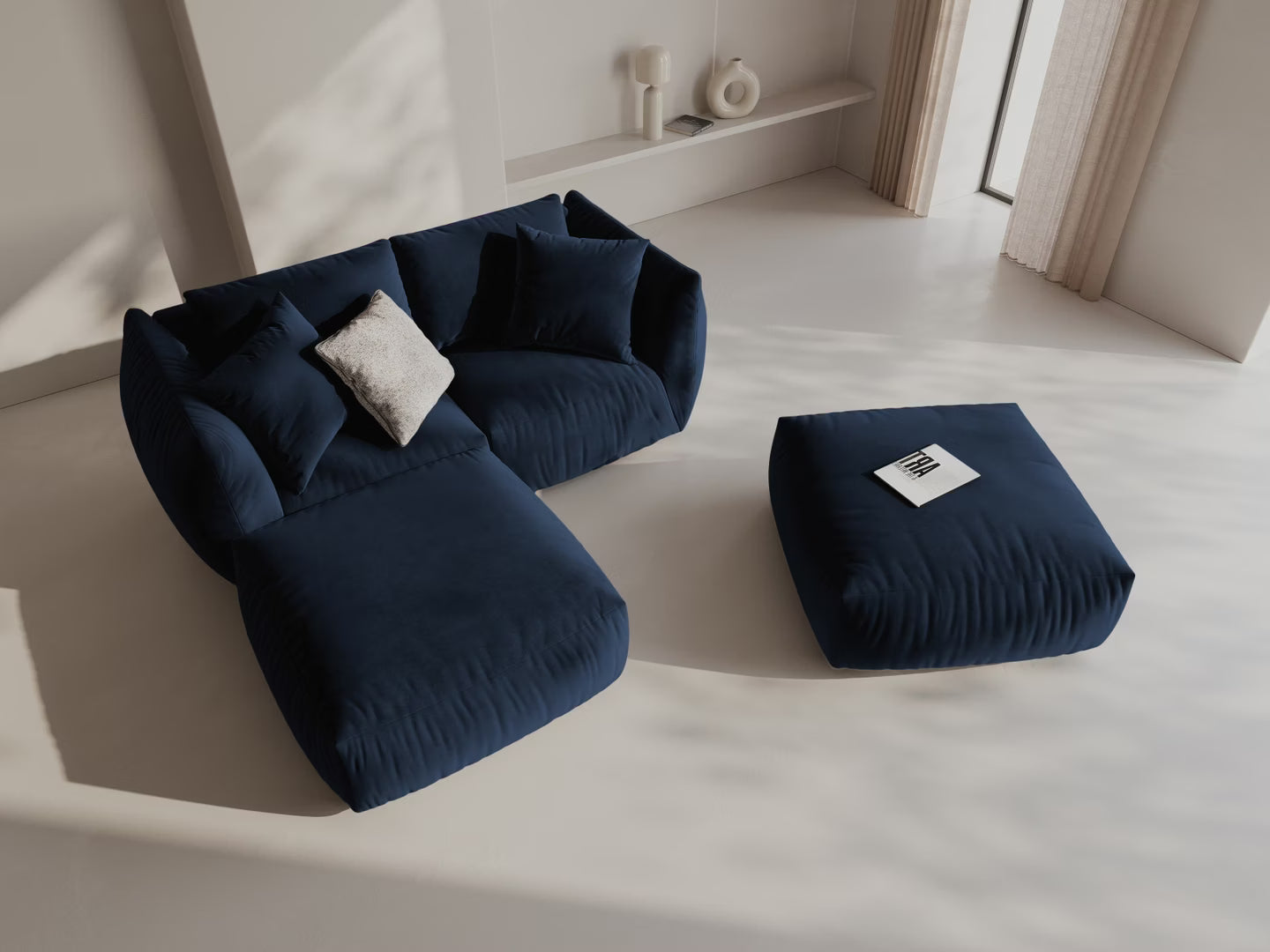 Sofa modułowa aksamitna CHRIS - element szeroki prawostronny granat królewski