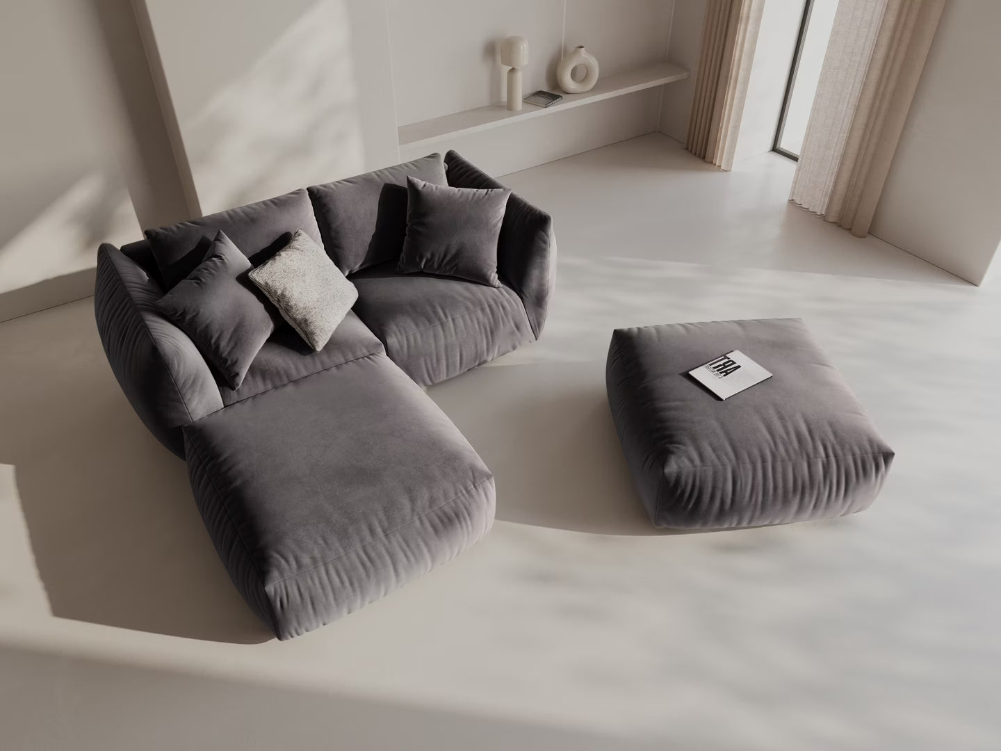 Sofa modułowa aksamitna CHRIS - element prawostronny ciemnoszary