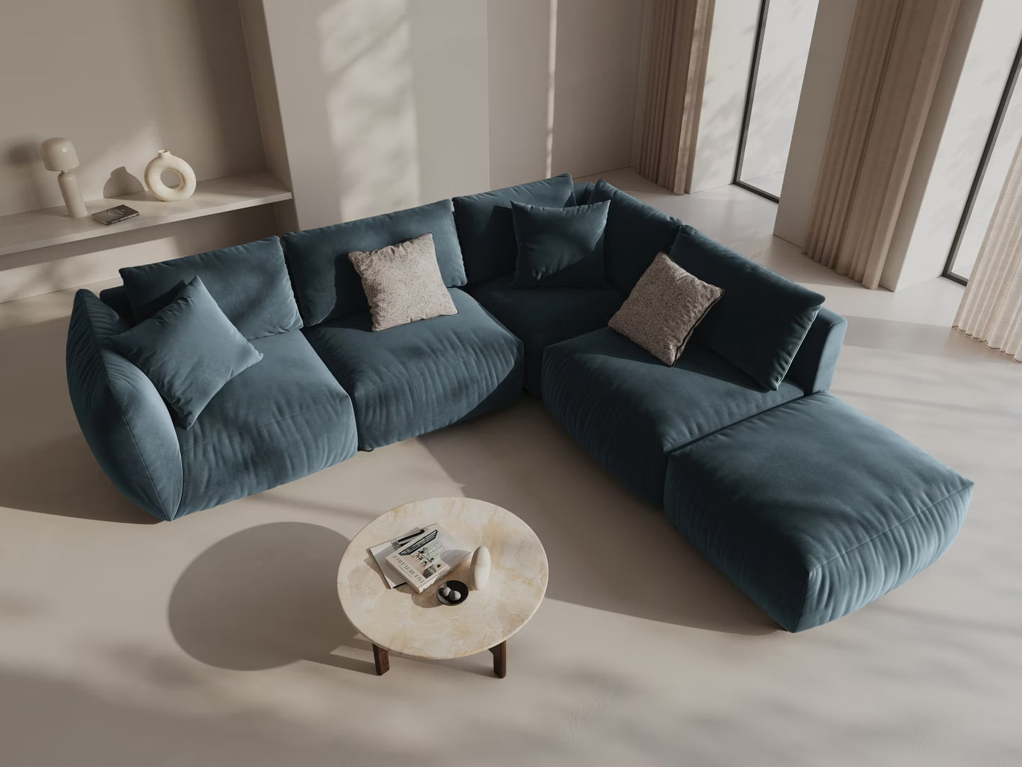 Modulares Samtsofa für 4 Personen, linksseitig, CHRIS in Hellblau