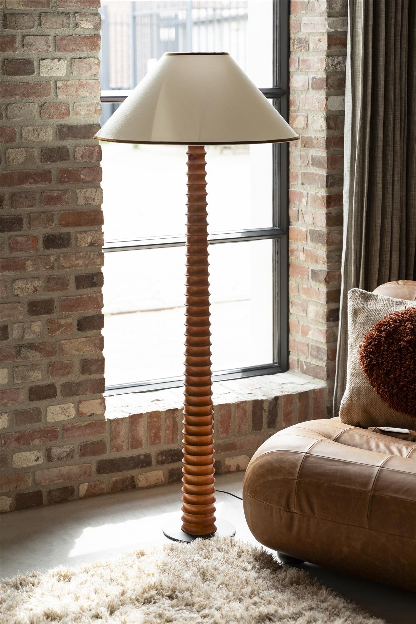 Lampa podłogowa HORACE drewno dębowe z bawełnianym kloszem