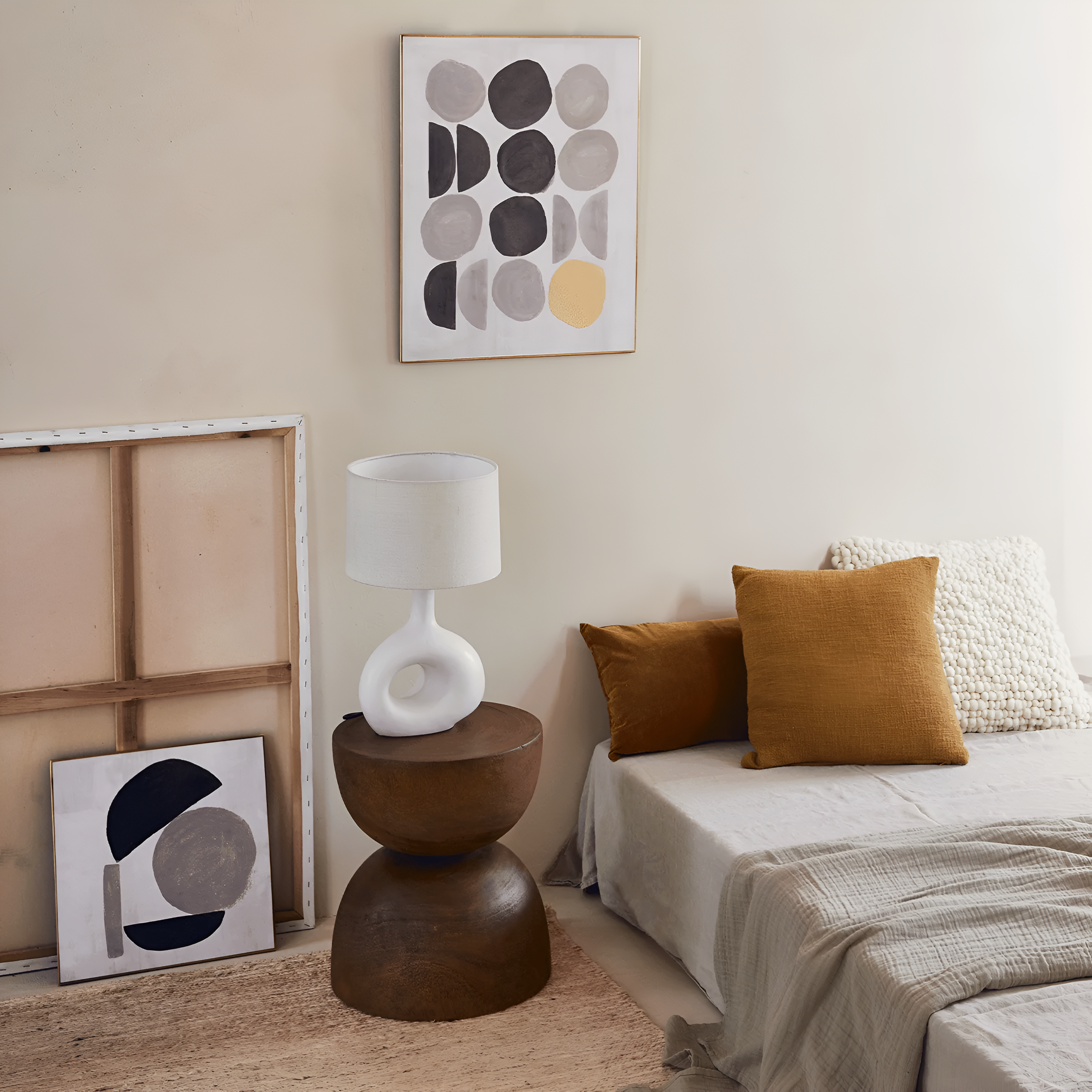 Lampa stołowa SOFT ORGANIC lniany klosz z ceramiczną podstawą