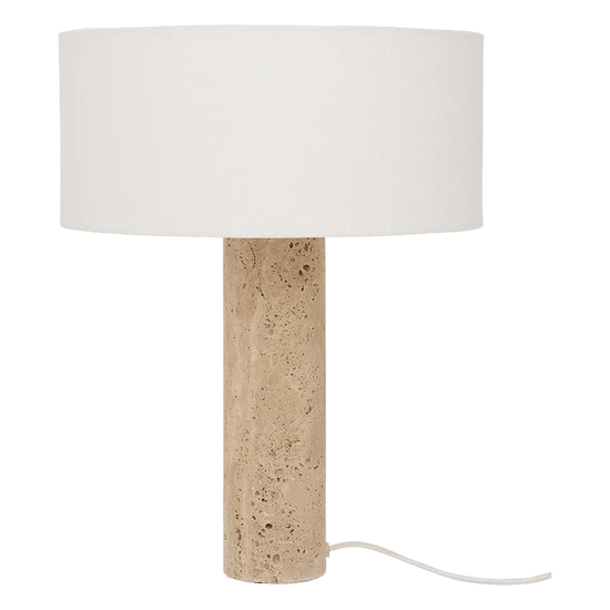 Lampa stołowa MARMO trawertyn z bawełnianym abażurem
