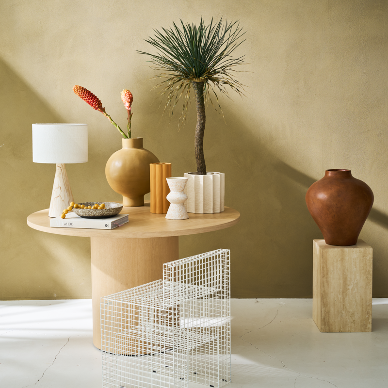 Lampa stołowa JUN ceramiczna podstawa z lnianym abażurem