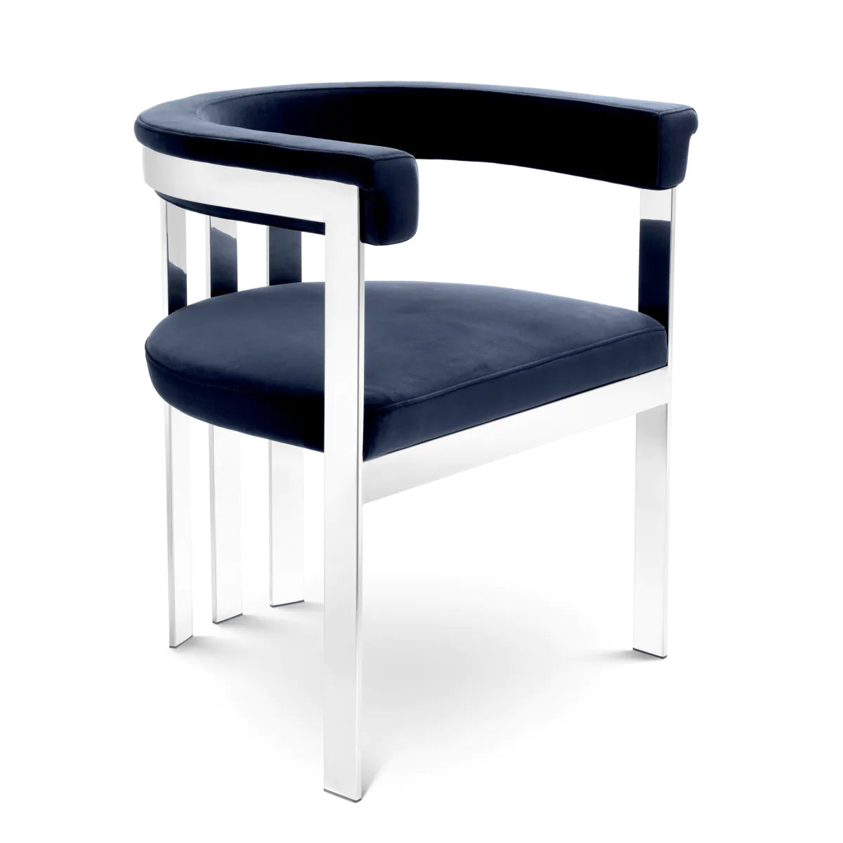 Krzesło aksamitne CLUBHOUSE granatowy ze stalową podstawą Eichholtz    Eye on Design
