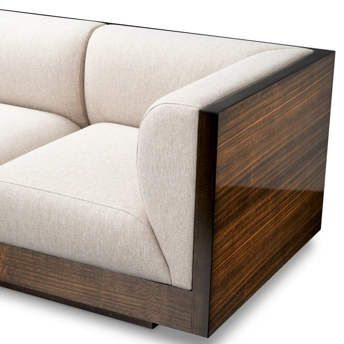 Sofa SEBASTIAN kremfarben mit Eukalyptusfurnier