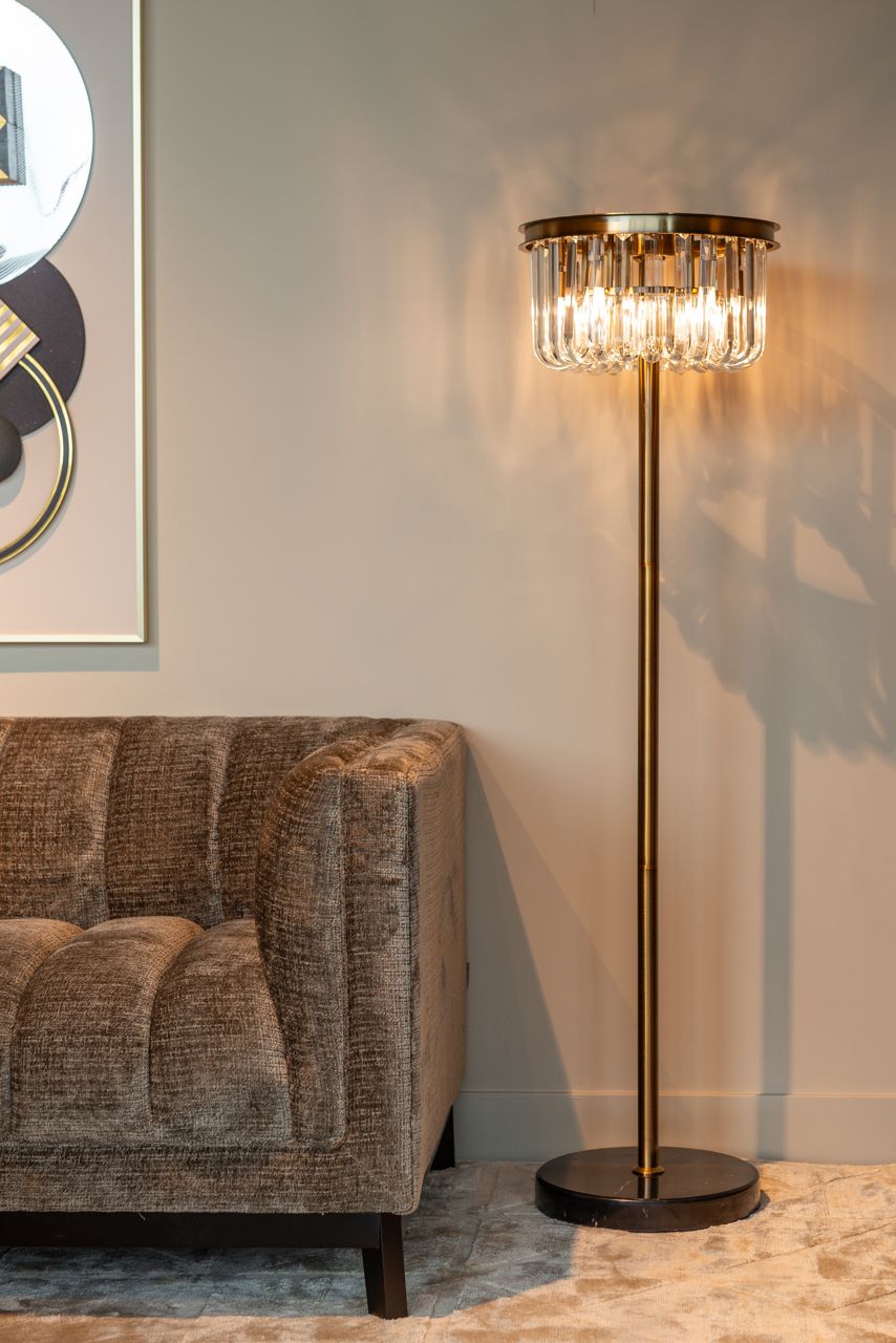 Lampa podłogowa DAGMAR szkło z czarną podstawą