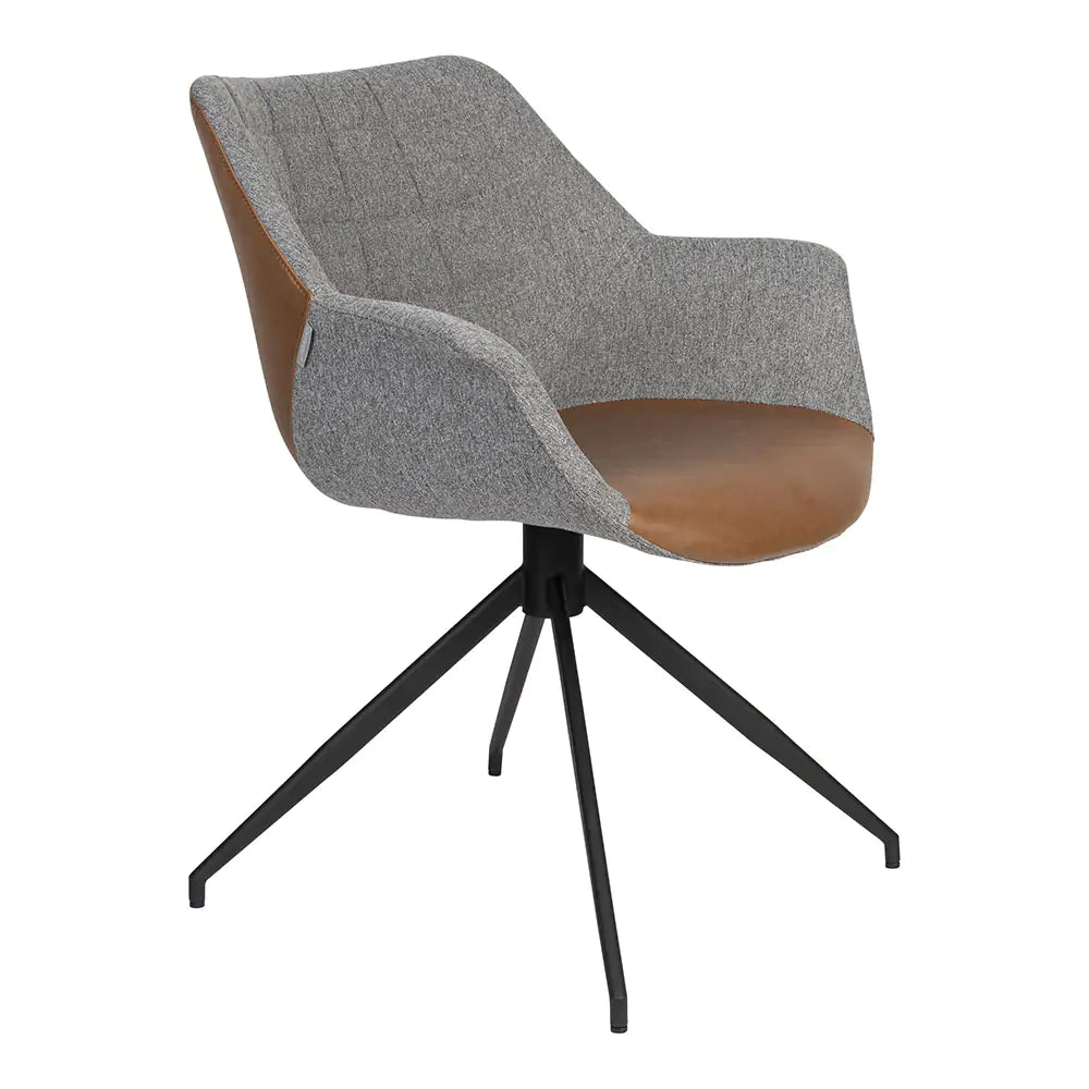 Krzesło obrotowe DOULTON szary z brązową ekoskórą Zuiver    Eye on Design