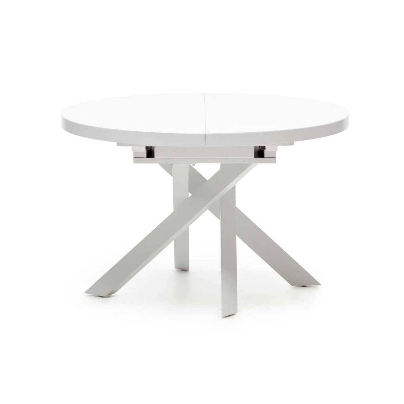 Stół rozkładany okrągły VASHTI szklany blat z białą podstawą La Forma    Eye on Design