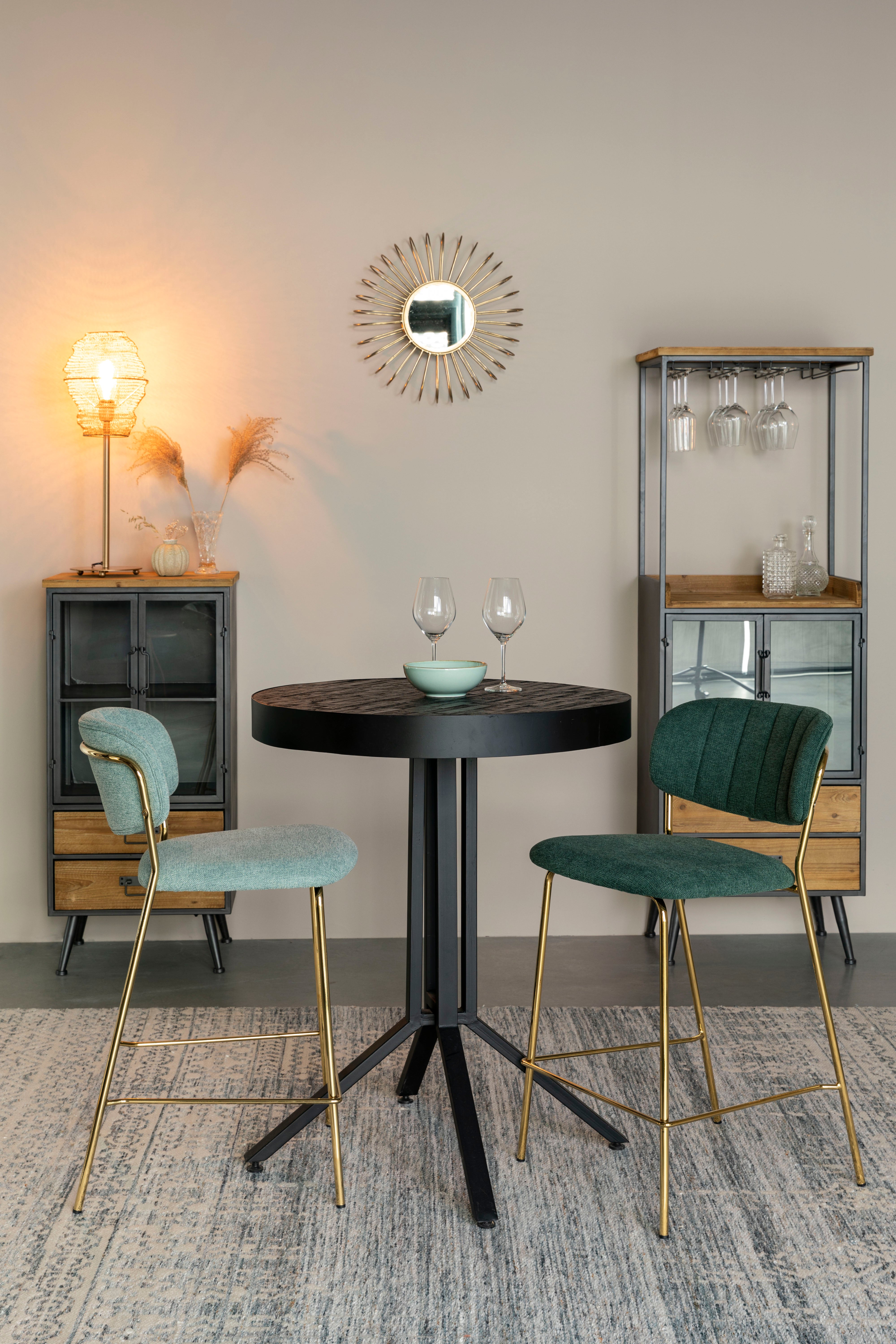 Bar chair Jolien Dark green with a golden base