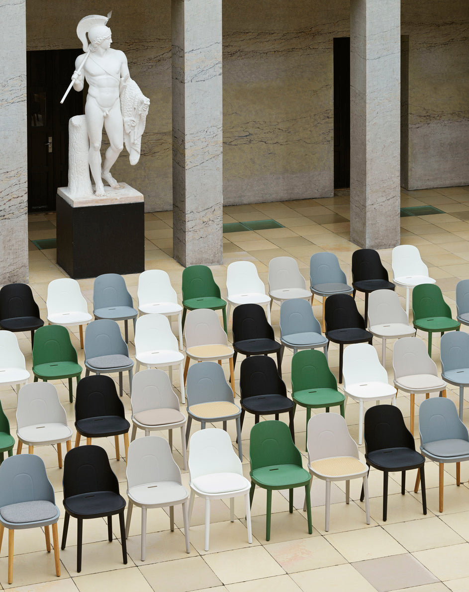 Sunbrella Canvas white allez chair with an oak base