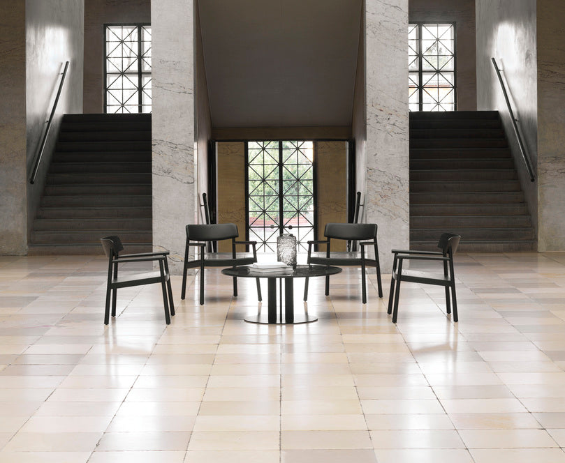 Round coffee table Scala black marble top with a black base