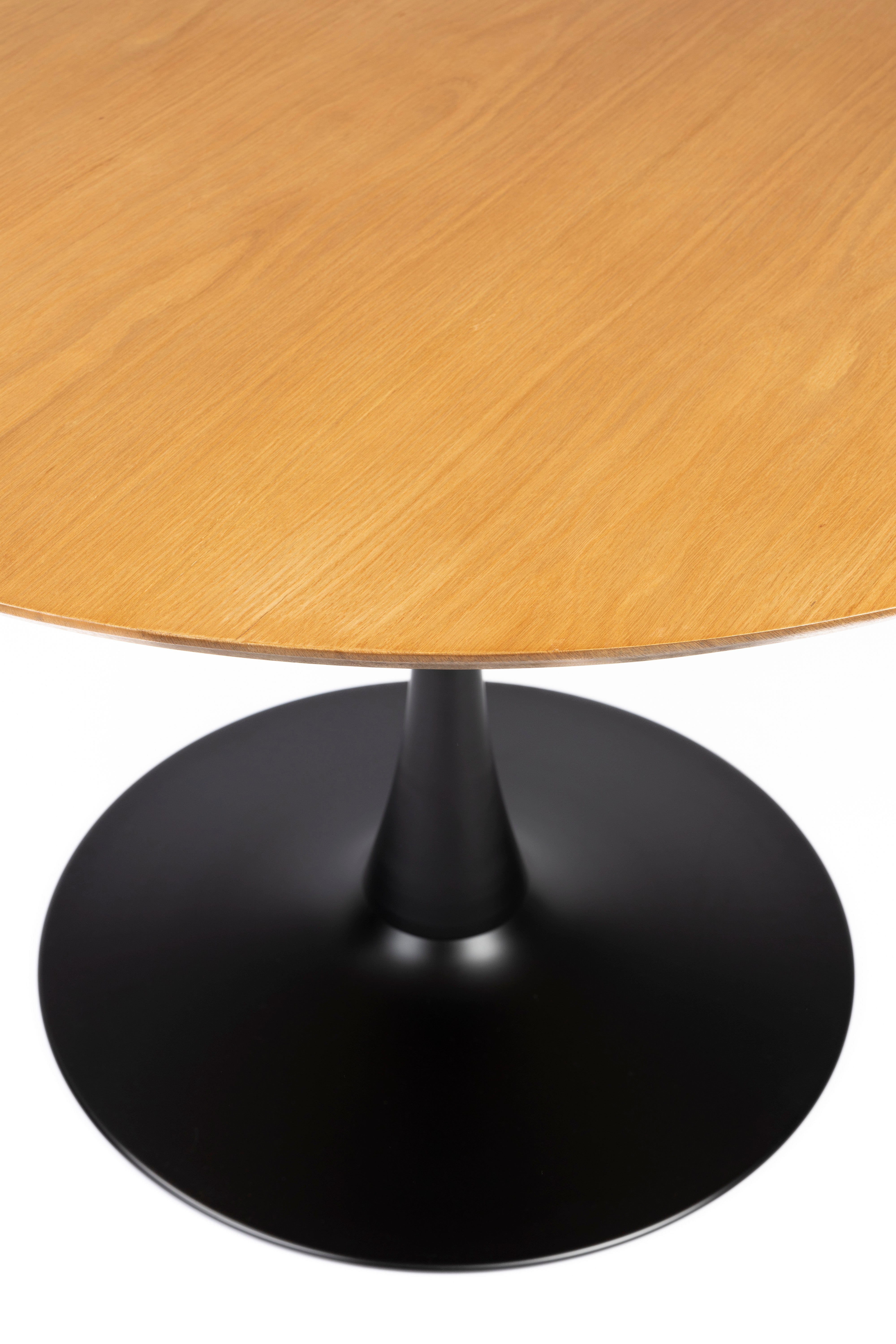 Round Table Cancer Oak Veneer with a black base