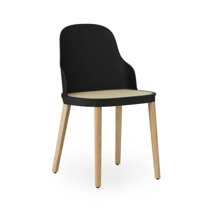 Black Allez chair with wicker and oak base