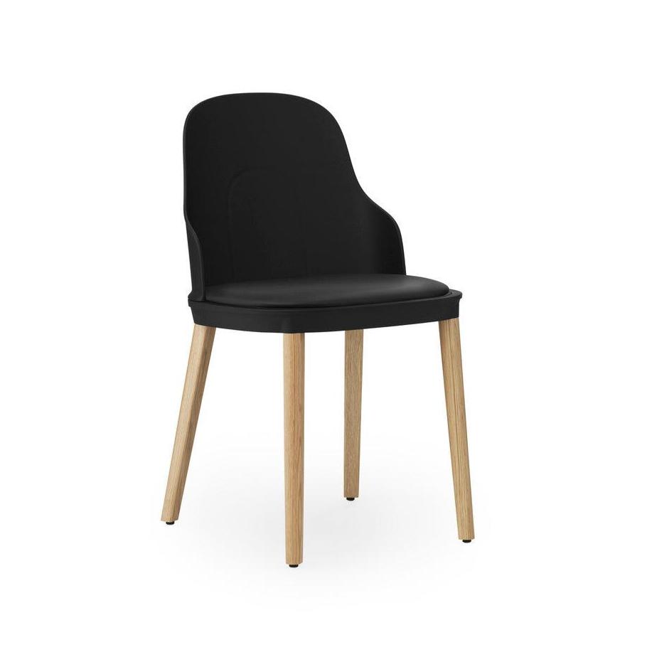 Allez black chair with ultra leather upholstery with an oak base
