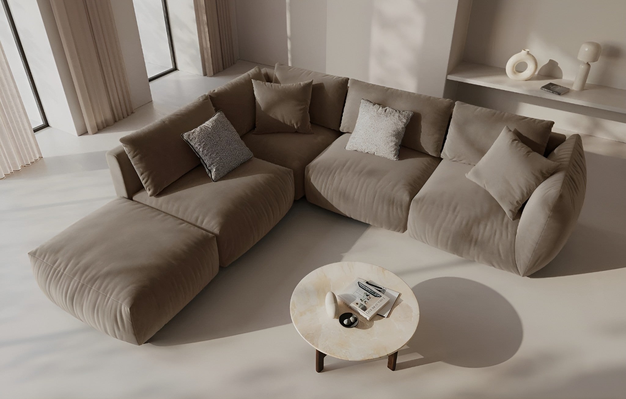 Sofa modułowa aksamitna CHRIS - element prawostronny jasnobrązowy