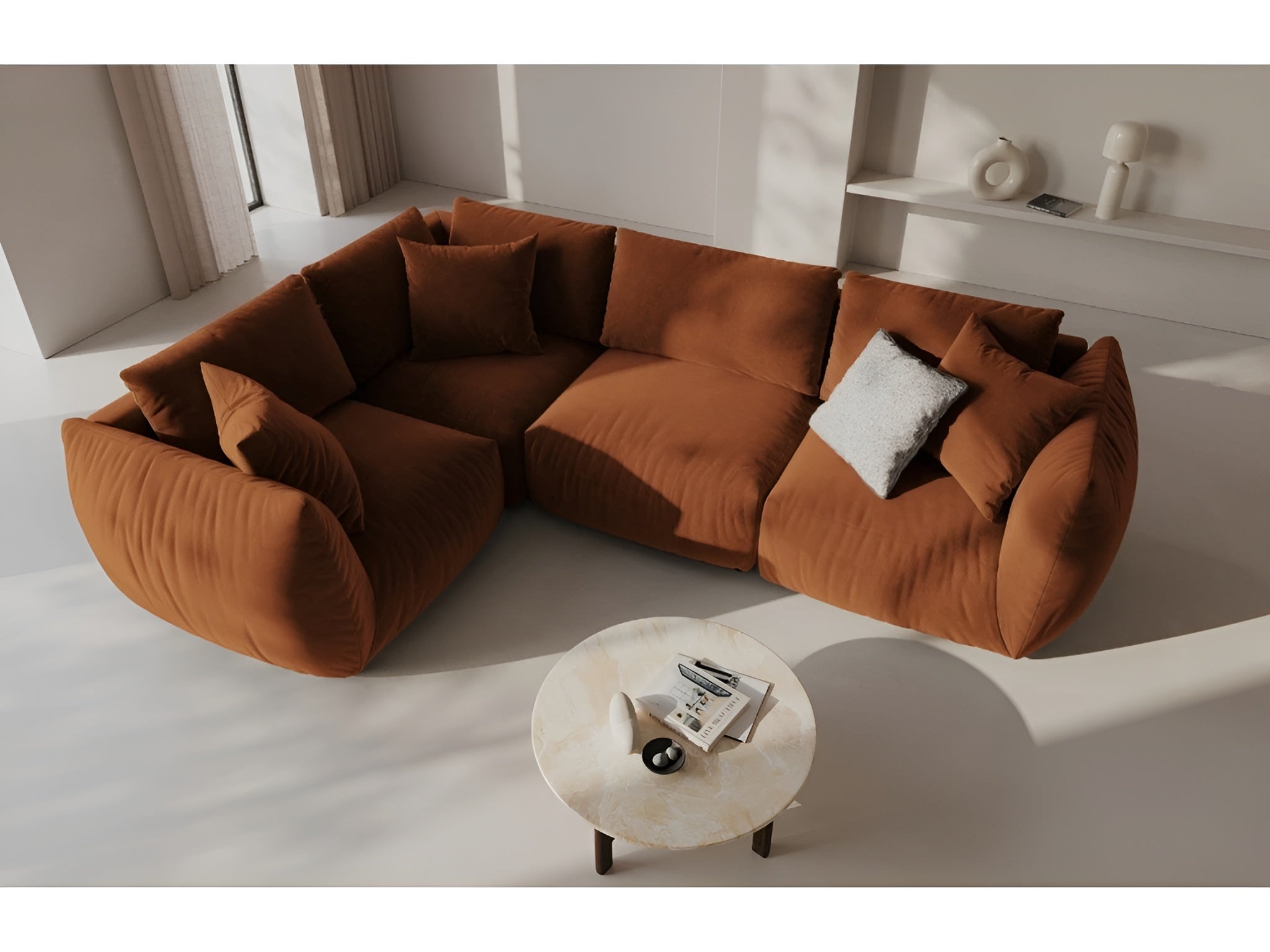 Sofa modułowa aksamitna CHRIS - element narożny terracotta